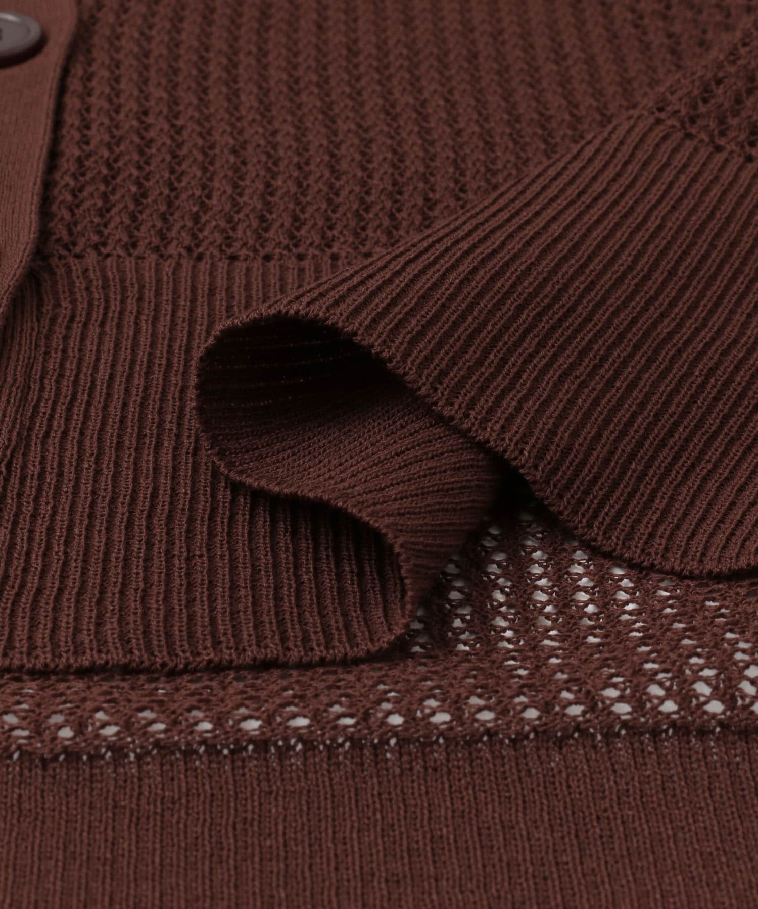 メッシュ編みカーディガン RED BROWN FREE