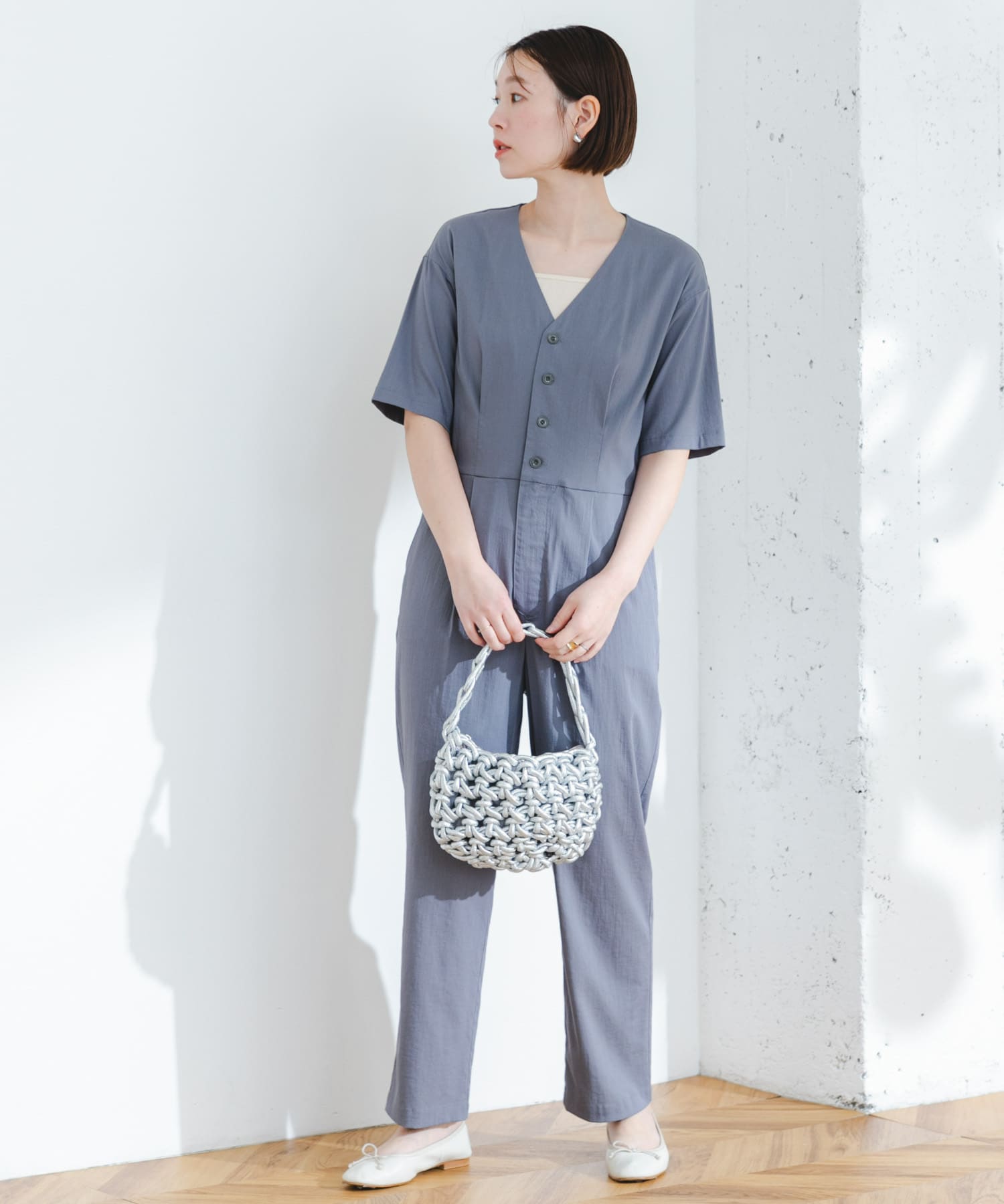 F by ROSSO ウエスト切り替えVネックオールインワン(36 KHAKI