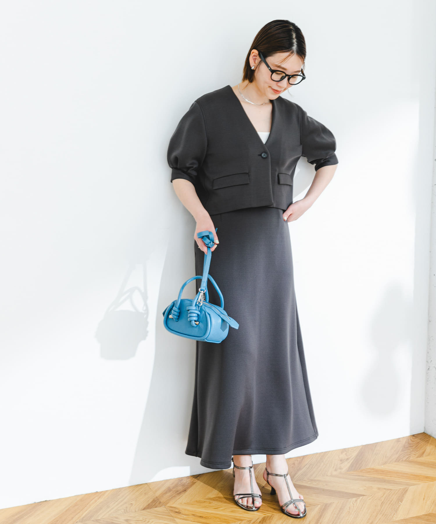 『セットアップ対応』F by ROSSO　ダンボールショートジャケット+フレアスカート