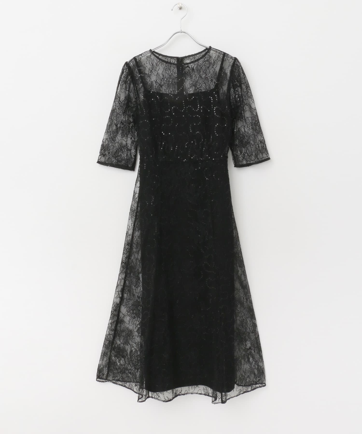 スパンコールフラワーレースドレス black FREE