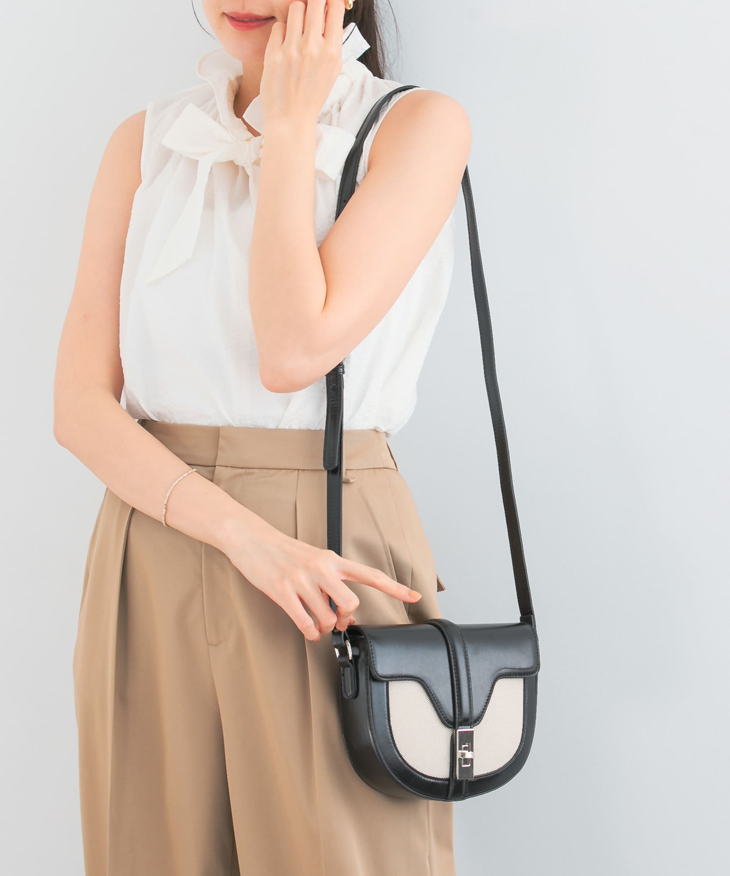 キャンバスコンビショルダーバッグ BLACK -