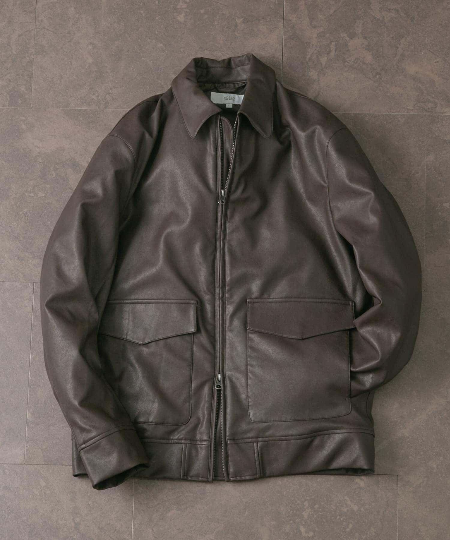 『XLサイズあり』Fake Fabricブルゾン D.BROWN M