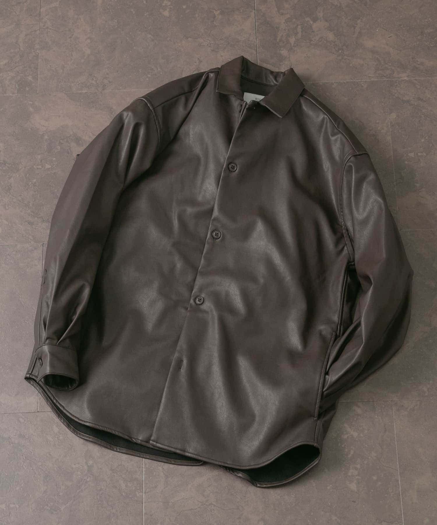 『XLサイズあり』Fake Fabricサイドポケットシャツジャケット D.BROWN XL