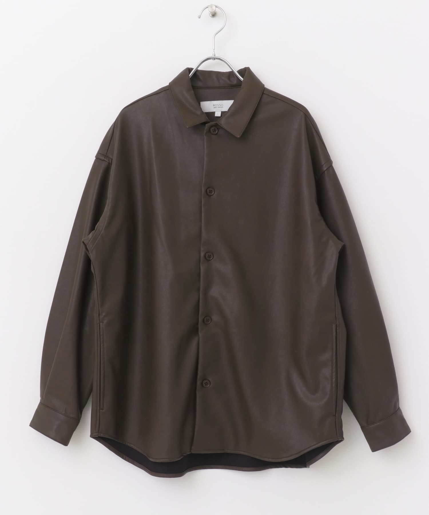 『XLサイズあり』Fake Fabricサイドポケットシャツジャケット D.BROWN M