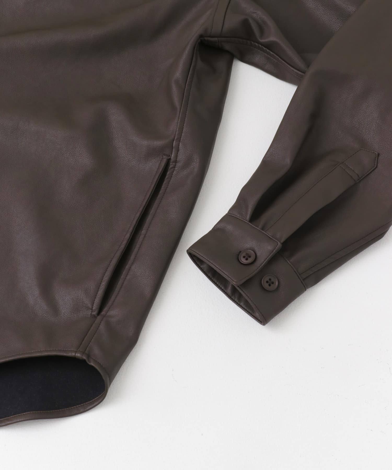 『XLサイズあり』Fake Fabricサイドポケットシャツジャケット D.BROWN M