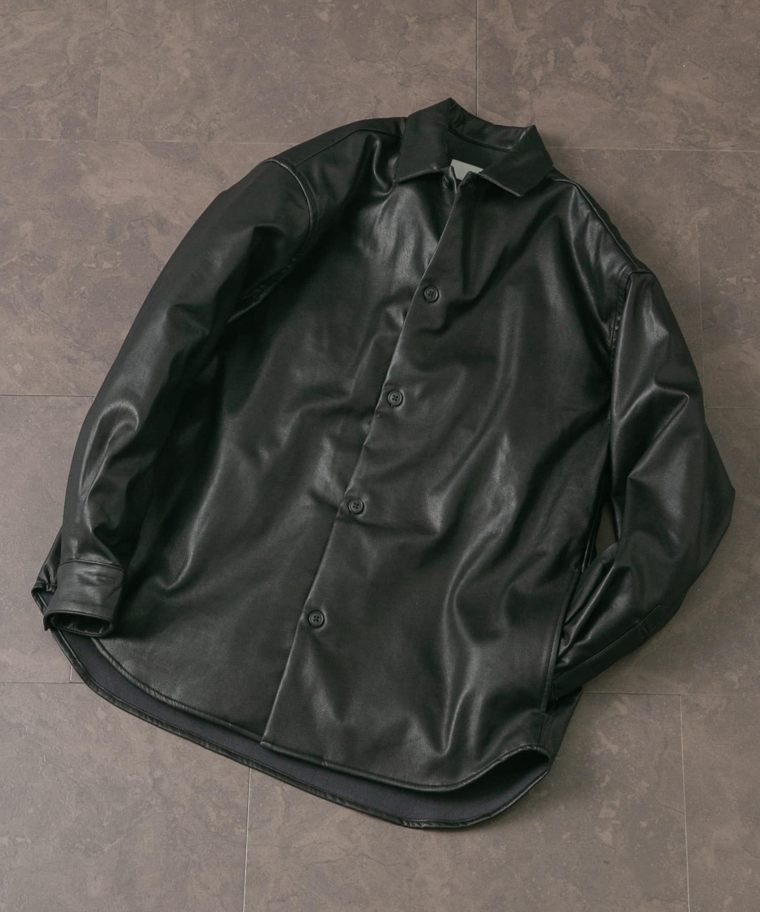 『XLサイズあり』Fake Fabricサイドポケットシャツジャケット BLACK M
