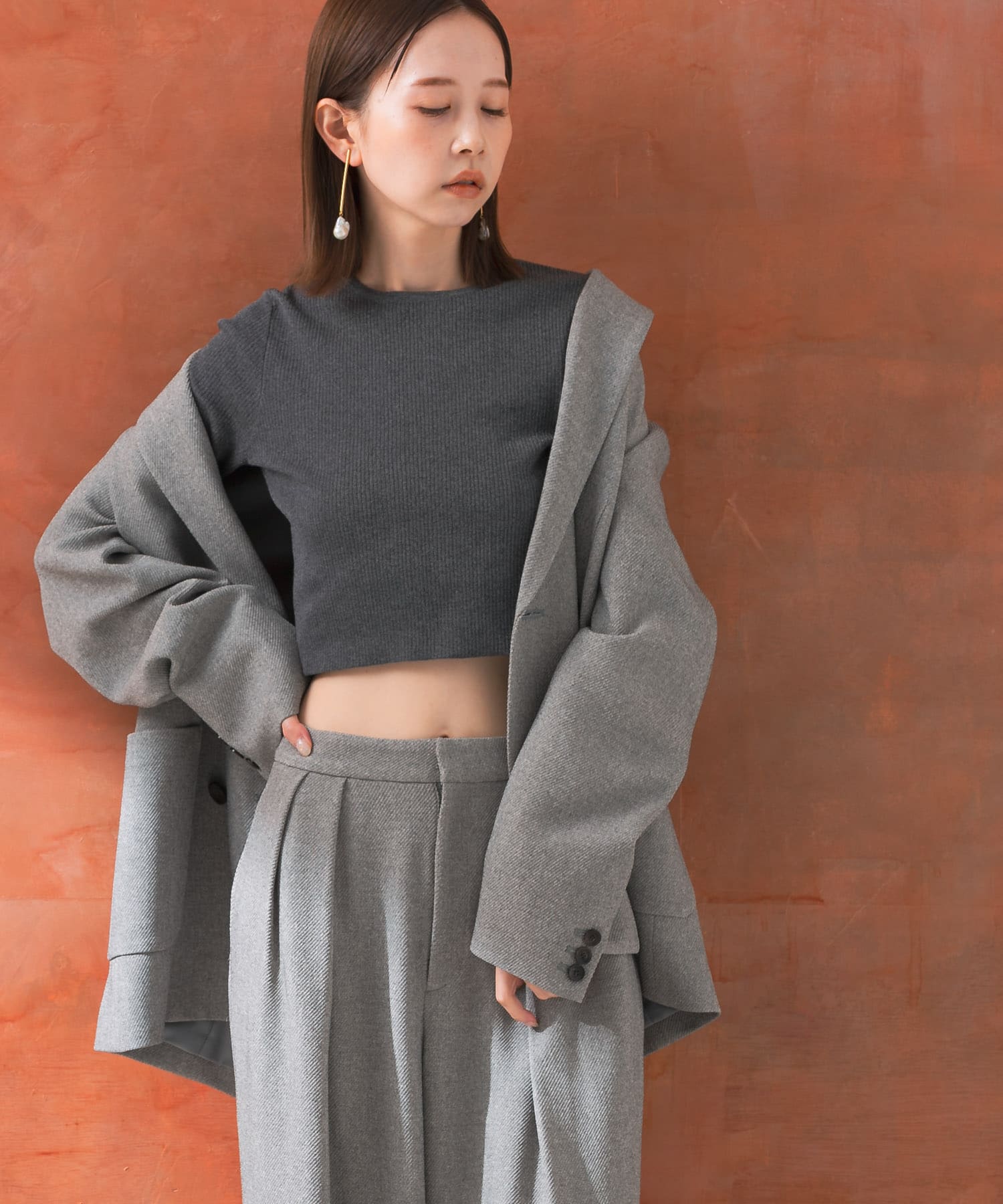 anier ROBE グレー クロップトップとスカートセット M クロップドリブニット(FREE gray): トップス｜URBAN RESEARCH公式