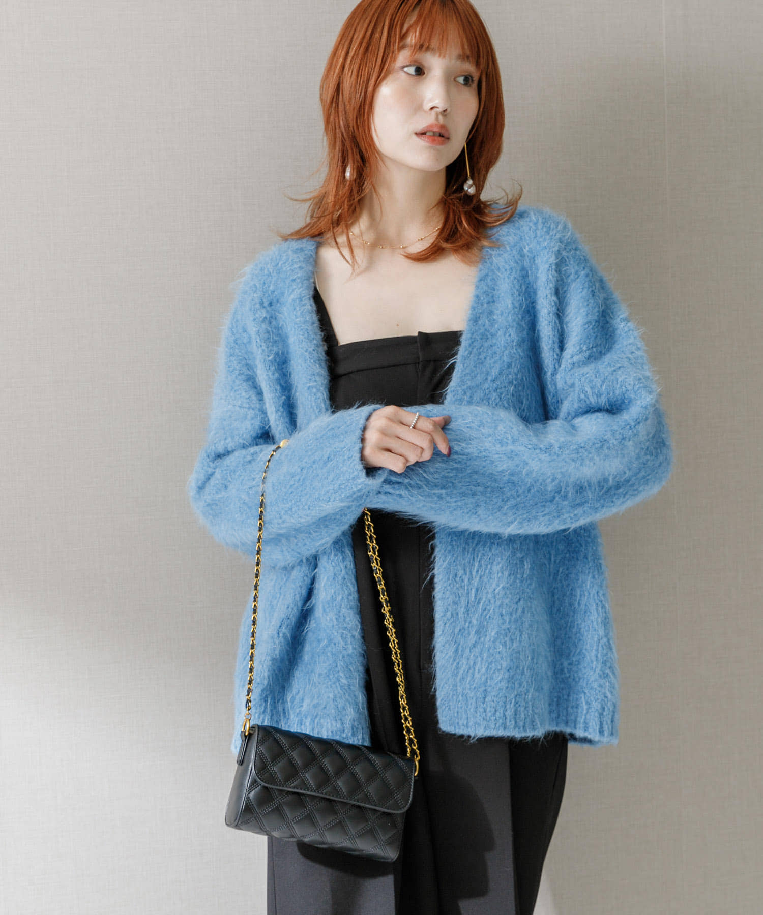 ファーニットカーディガン blue FREE