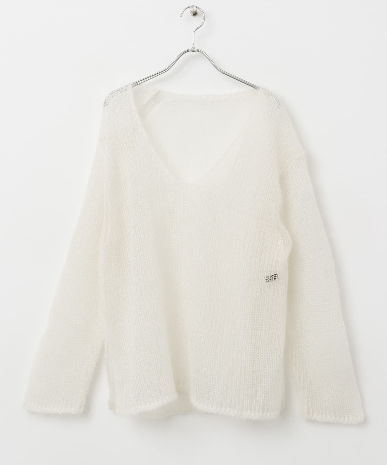 シアーモヘアVネックプルオーバー white FREE