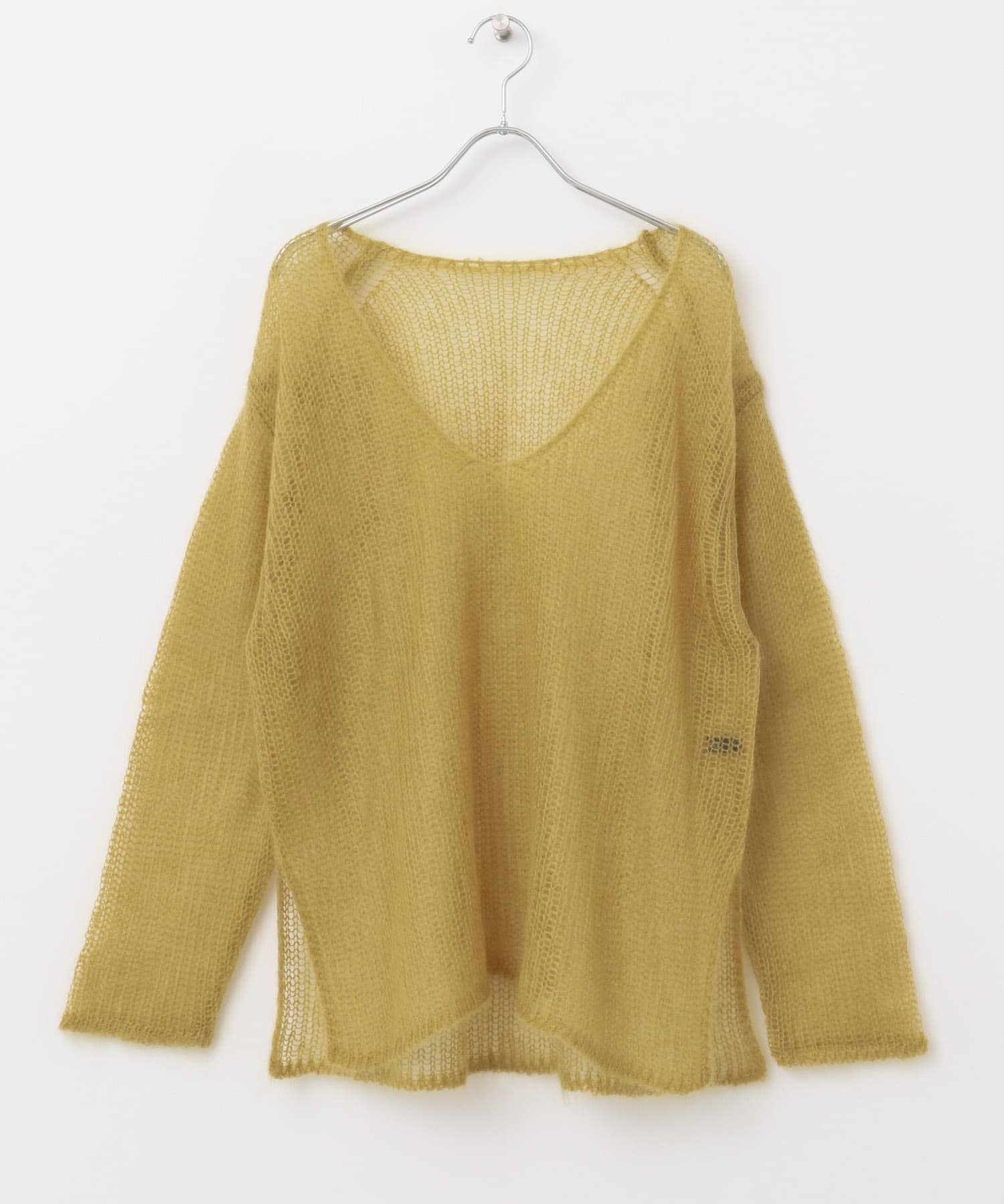 シアーモヘアVネックプルオーバー yellow FREE