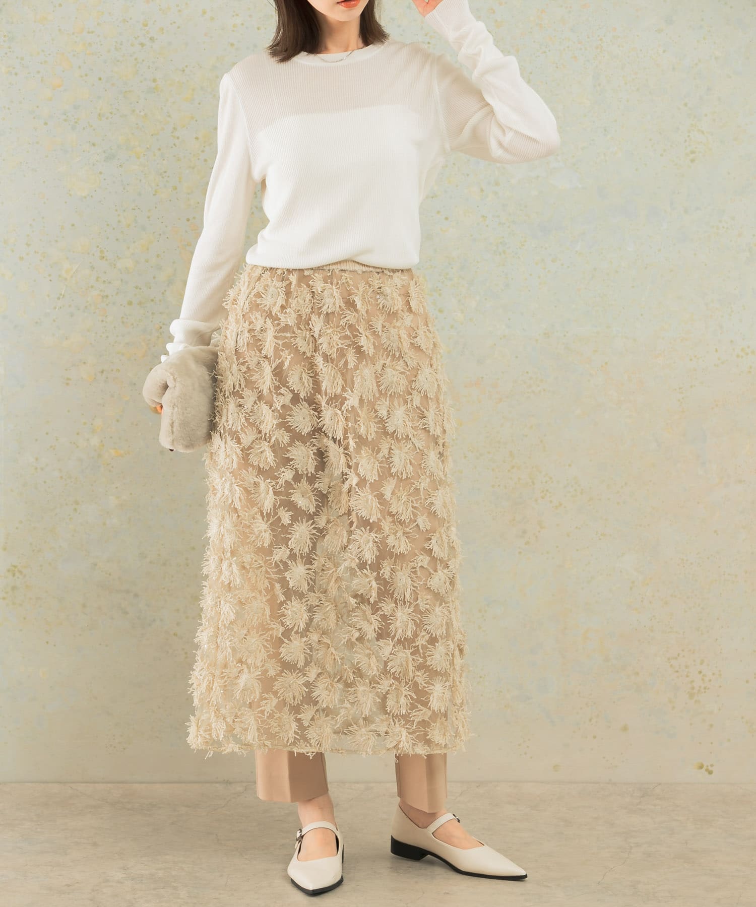 チュールフラワーレイヤードスカート