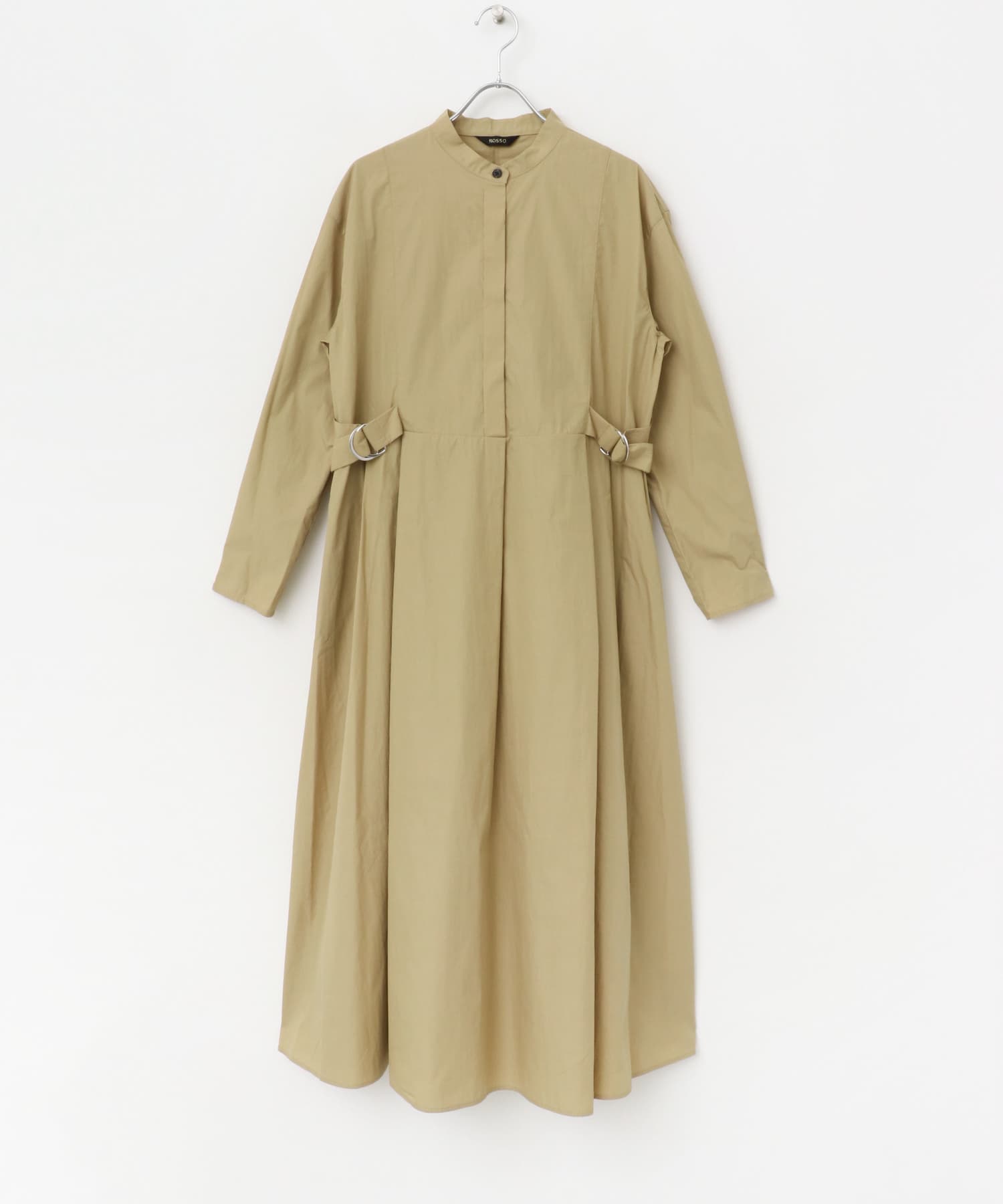 ハイネックサイドベルトシャツワンピース BEIGE FREE