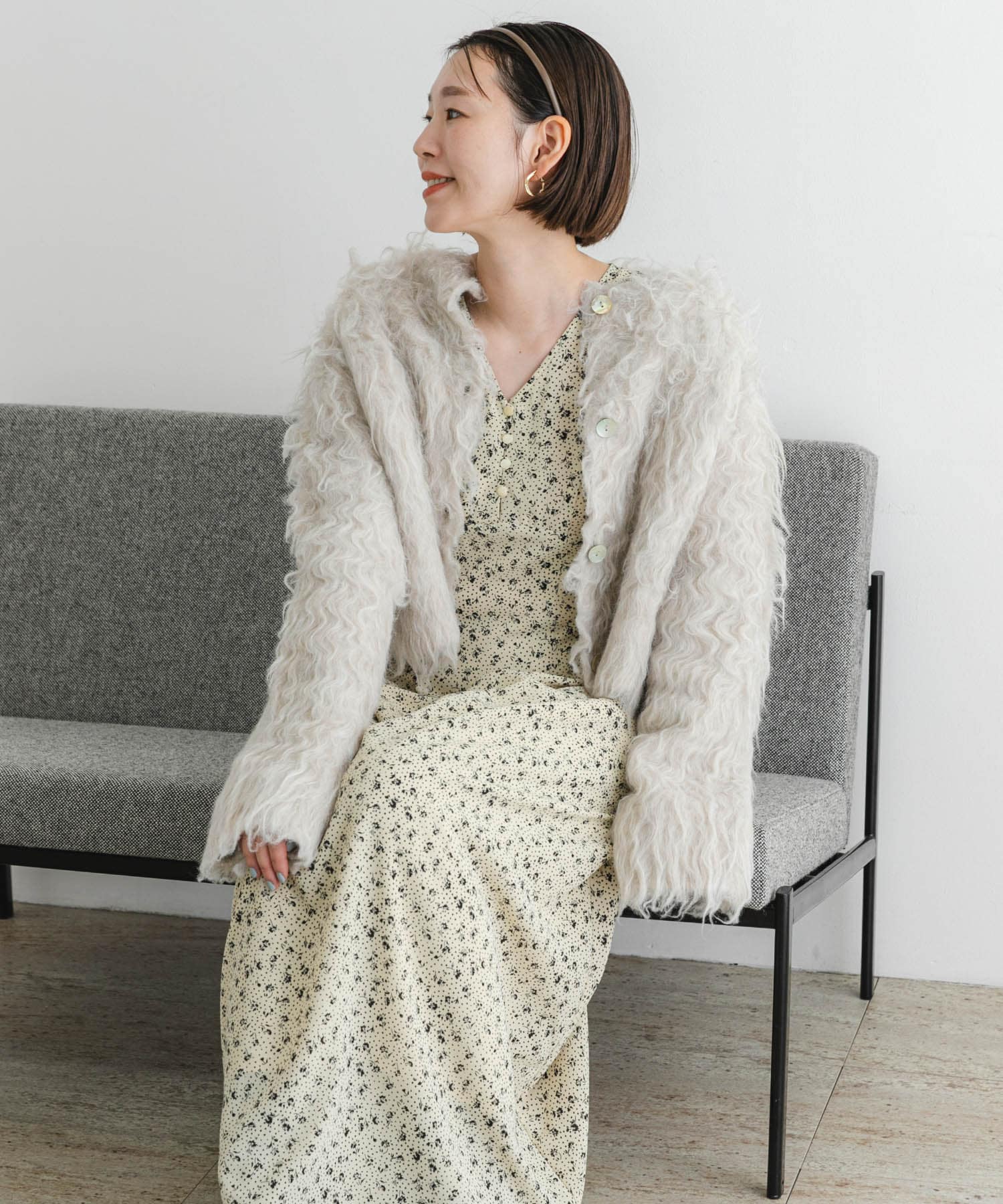 F by ROSSO　Vネックパフスリーブワンピース OFF WHITE 36