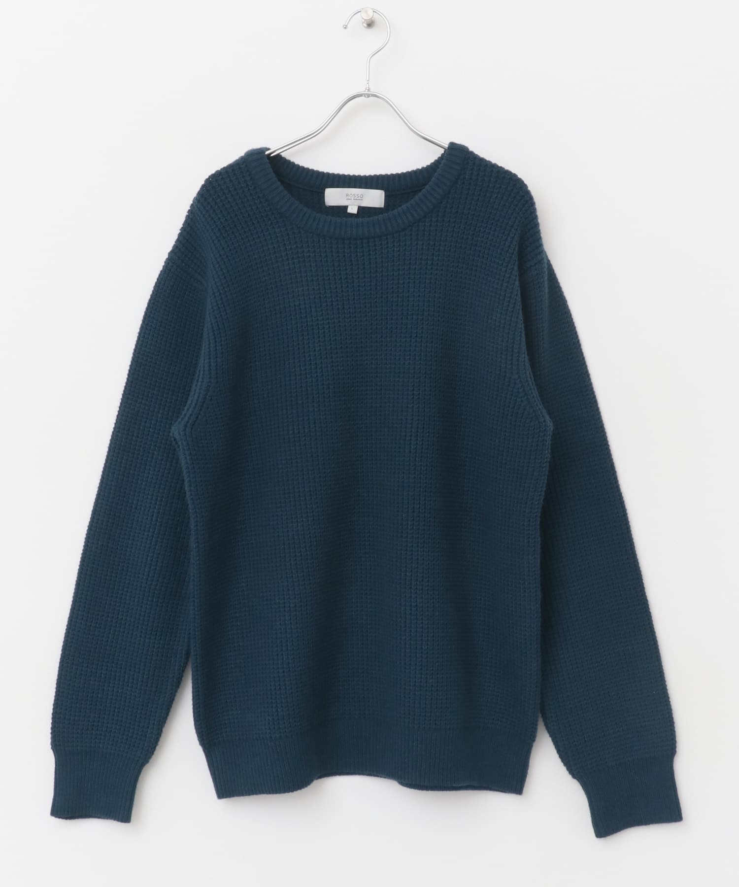 ウォッシャブルストレッチワッフルクルーネックプルオーバー NAVY M