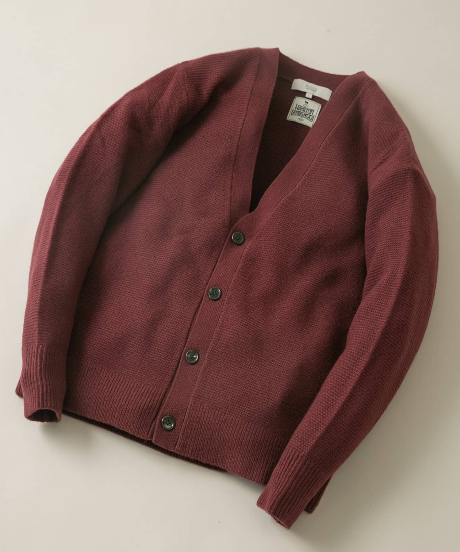 『XLサイズあり』ハミルトンウールガーター編みVネックカーディガン BURGUNDY S