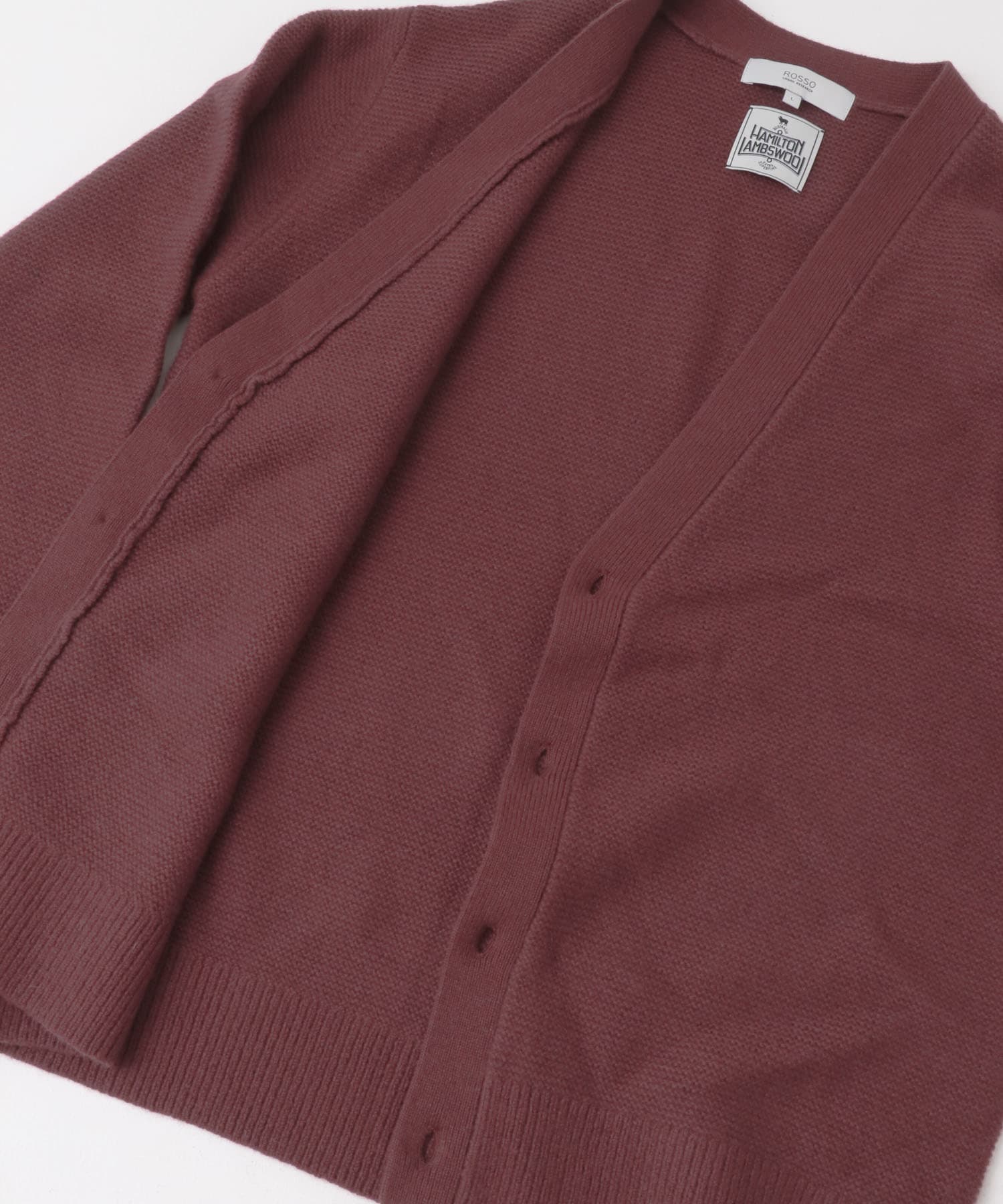 『XLサイズあり』ハミルトンウールガーター編みVネックカーディガン BURGUNDY S