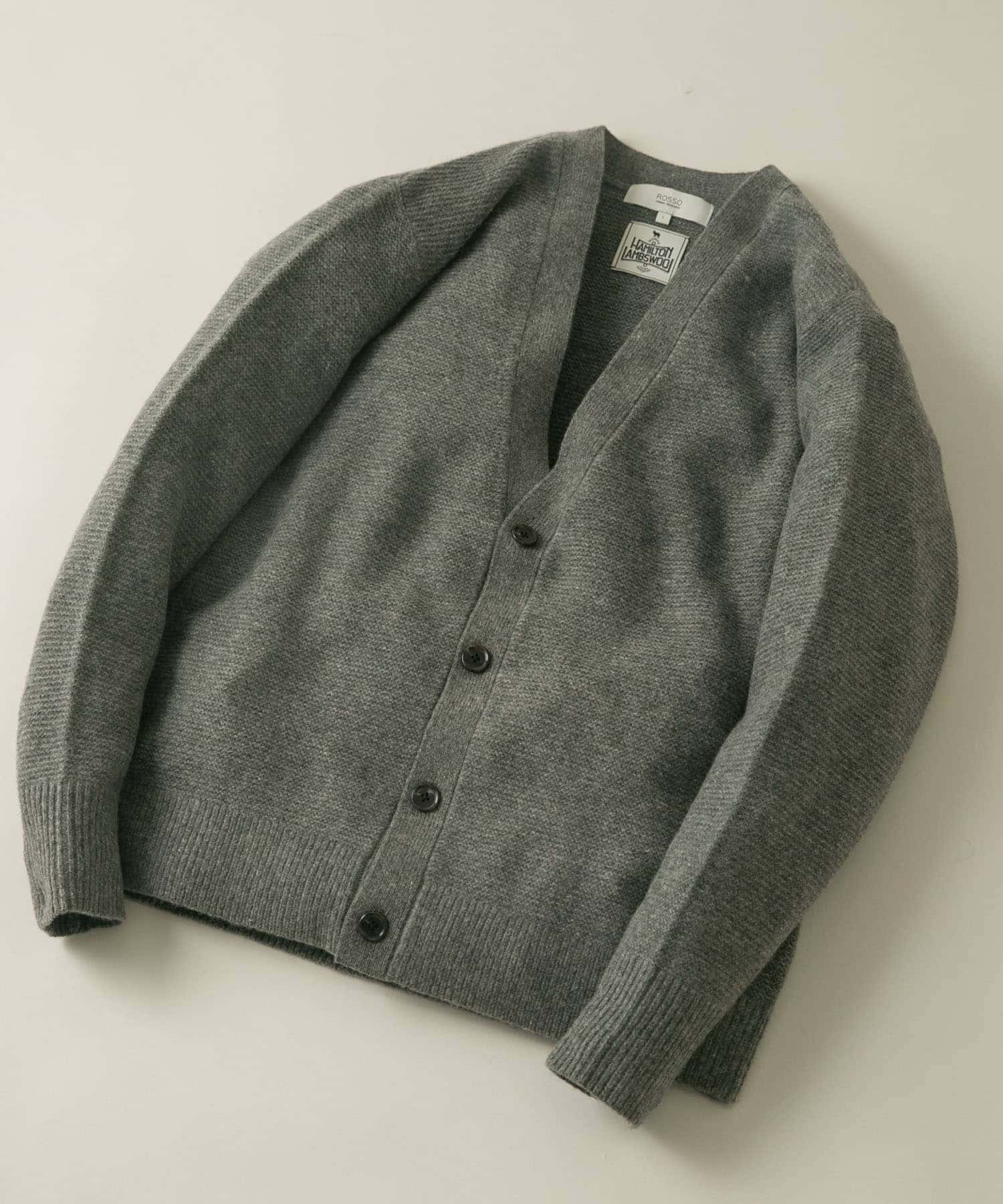 『XLサイズあり』ハミルトンウールガーター編みVネックカーディガン GRAY L