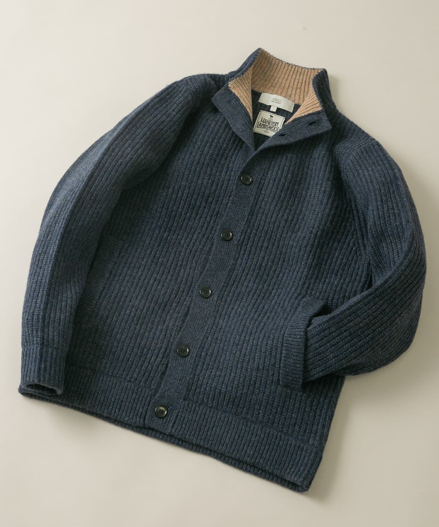 『XLサイズあり』ハミルトンラムズウールスタンドカラーカーディガン NAVY S