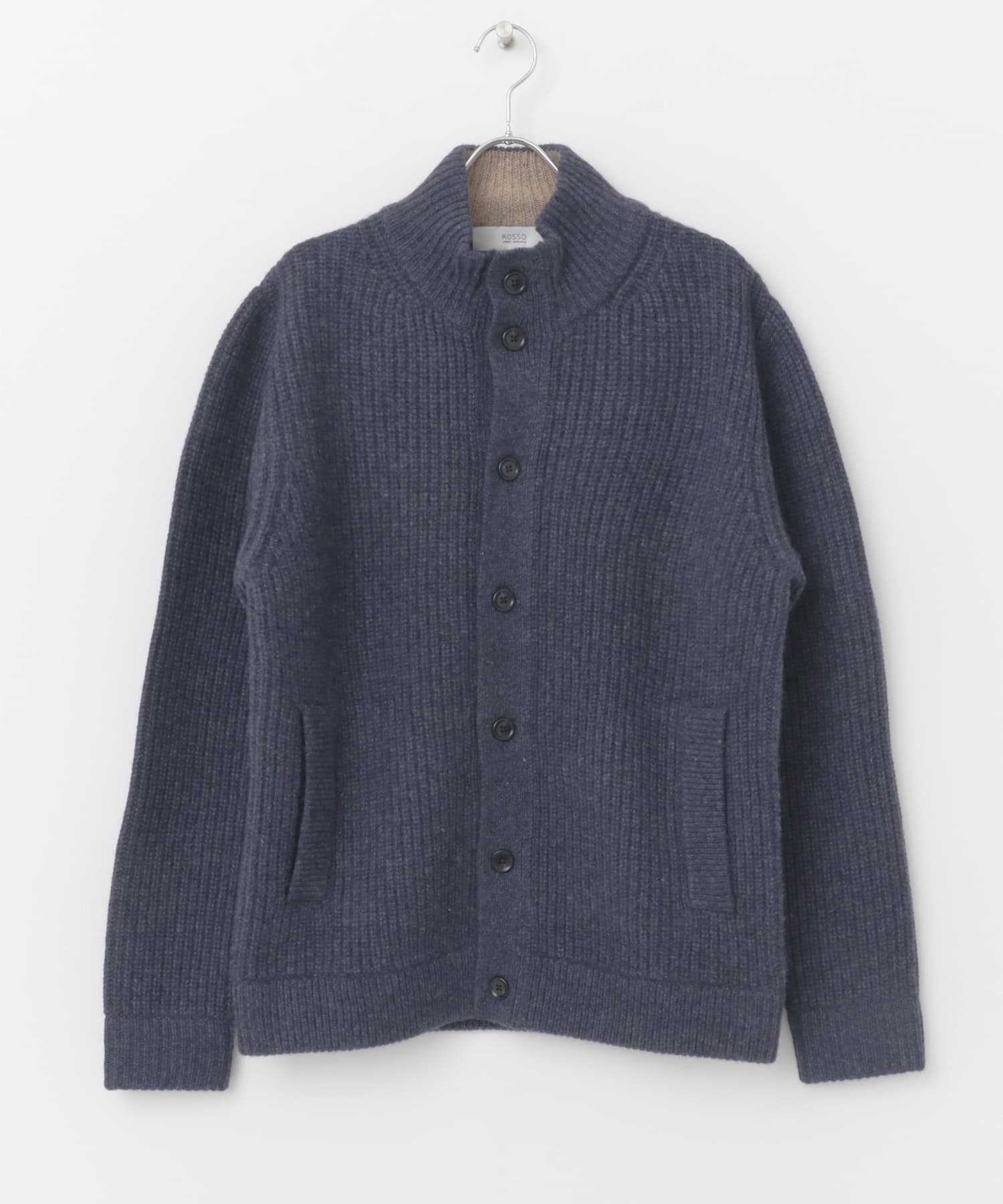 『XLサイズあり』ハミルトンラムズウールスタンドカラーカーディガン NAVY S
