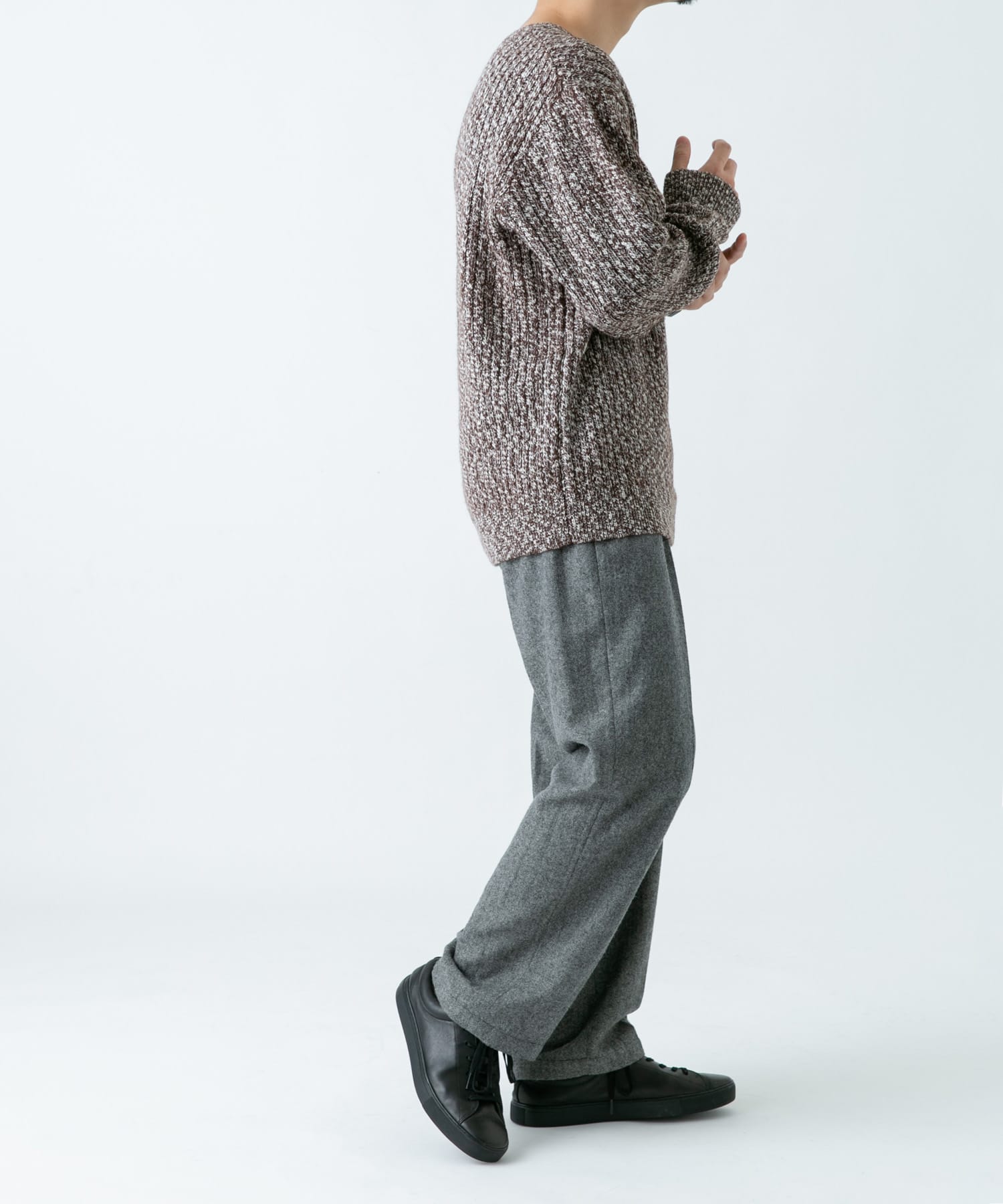 『WEB限定』『XLサイズあり』スラブリブクルーネックニット BROWN L