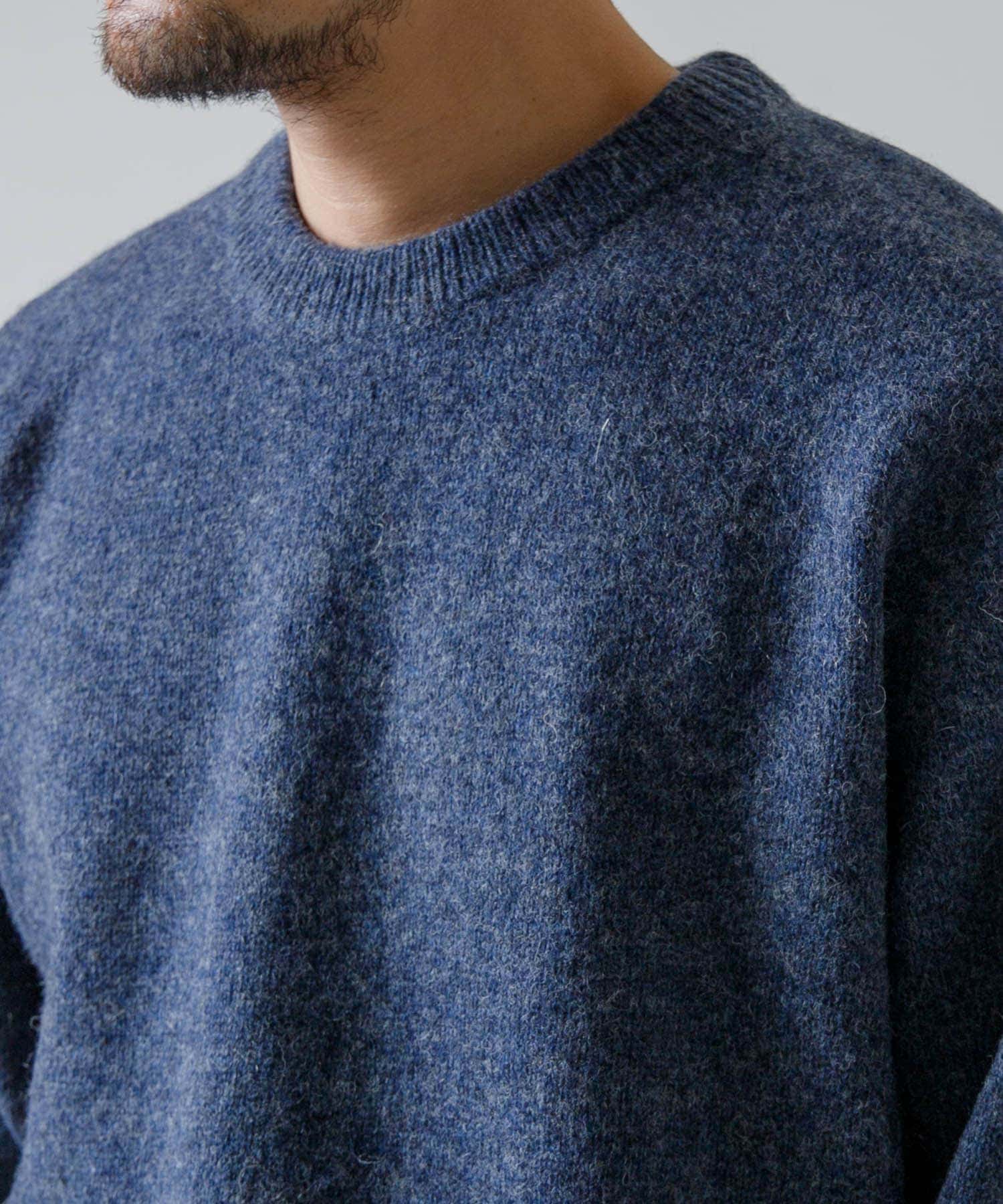 『XLサイズあり』シェットランドウールクルーネックニット INDIGO S