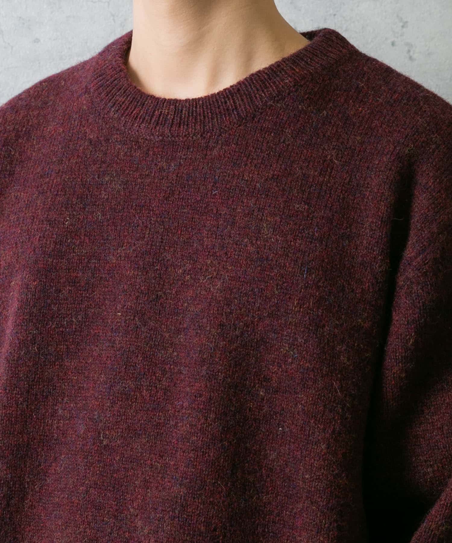 『XLサイズあり』シェットランドウールクルーネックニット WINE M