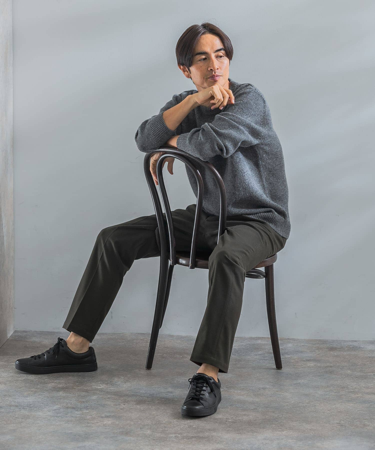 『XLサイズあり』シェットランドウールクルーネックニット GRAY L
