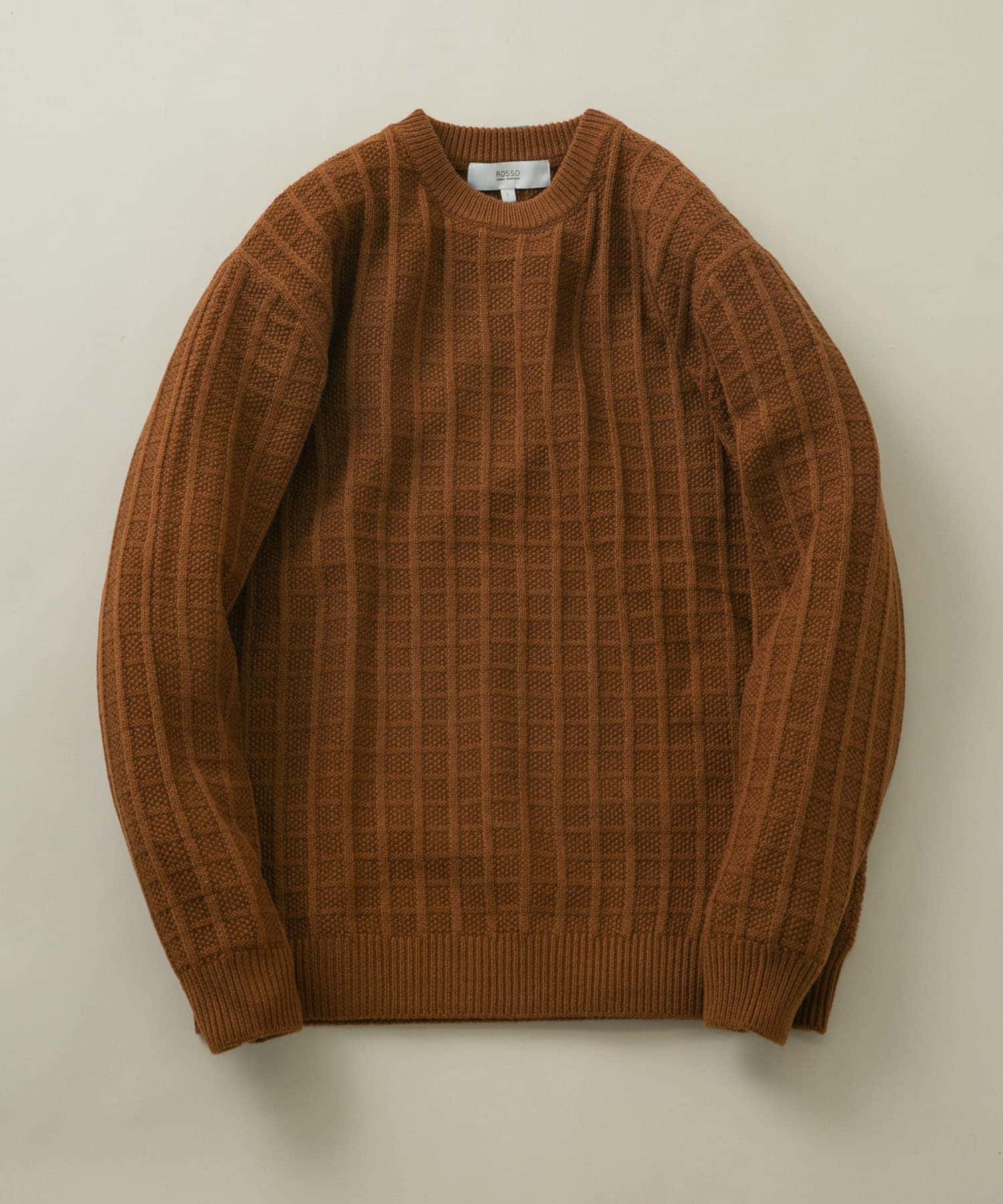 『XLサイズあり』メリノウール変形ワッフルニット BROWN L