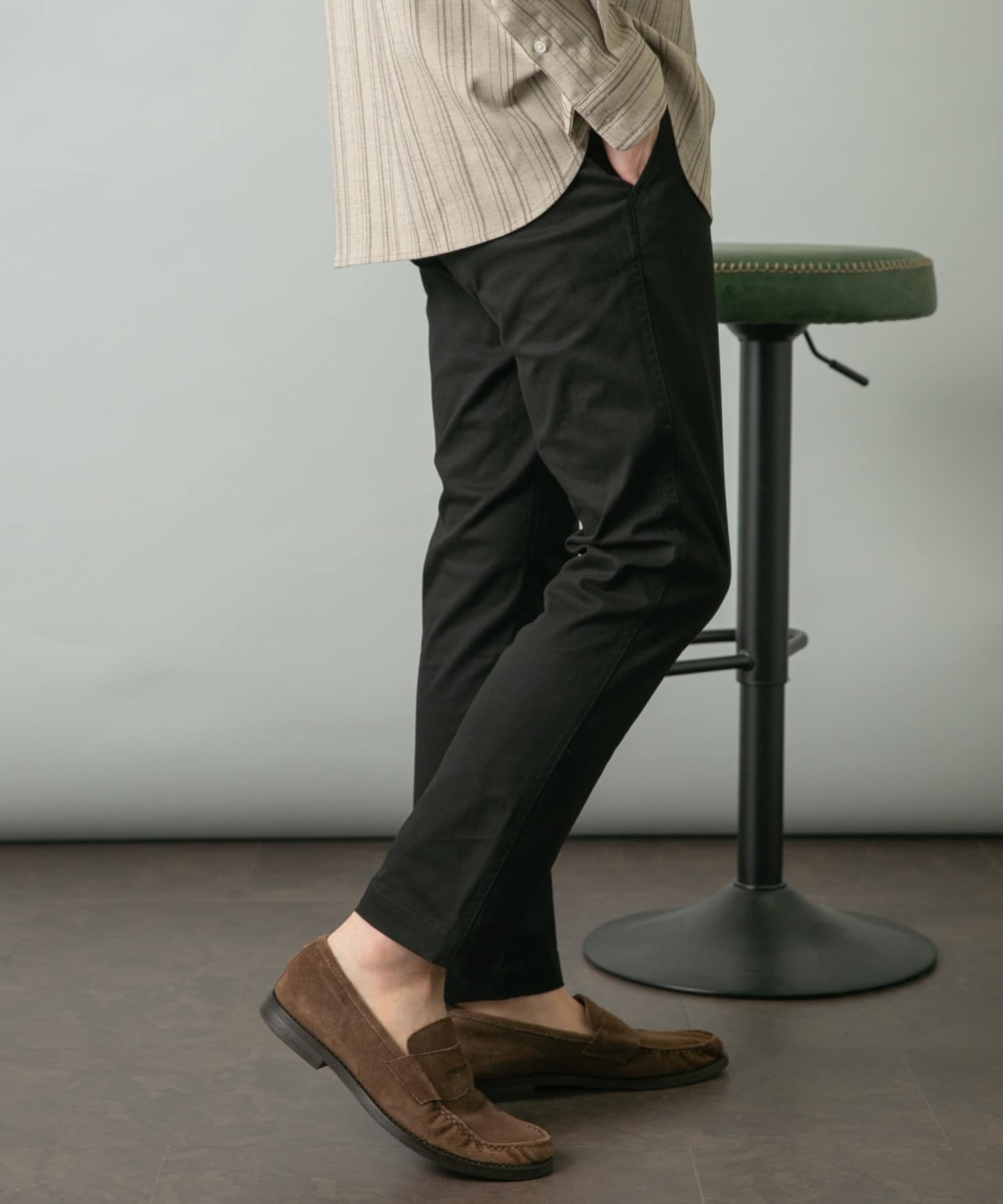 『XLサイズあり』起毛スリムストレッチテーパードチノパンツ BLACK L