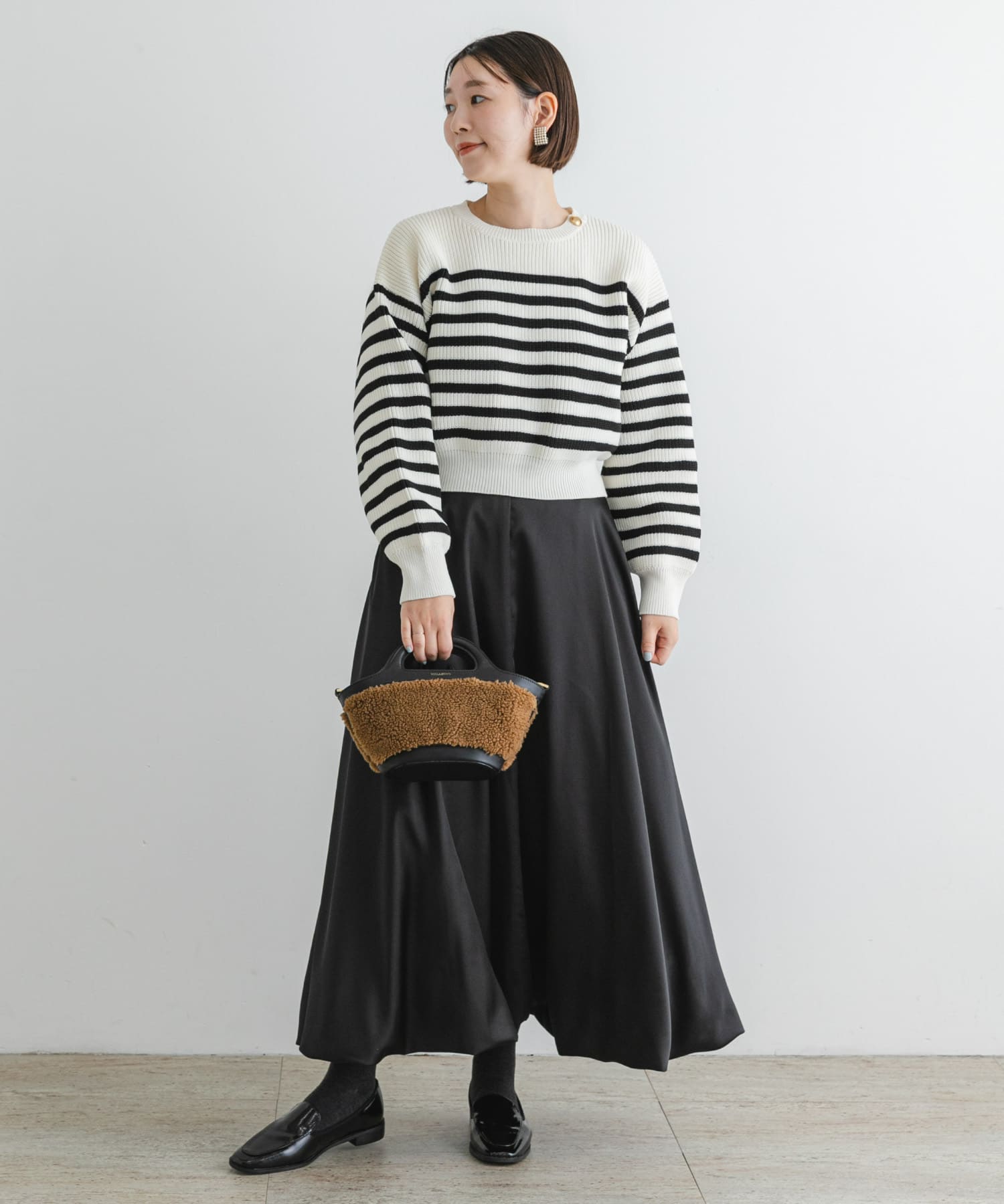 F by ROSSO　ウォッシャブル片畦ボタンニット WHTxBLK FREE