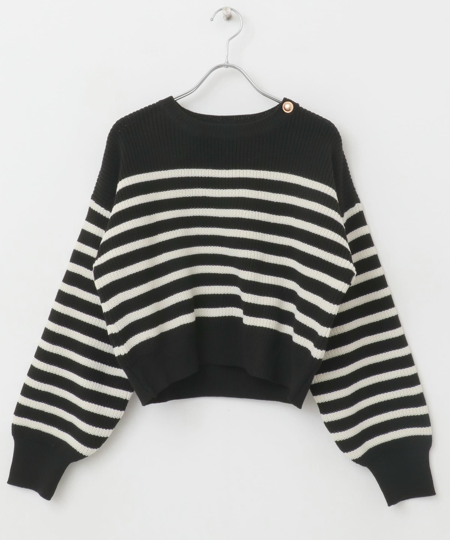 F by ROSSO　ウォッシャブル片畦ボタンニット BLKxWHT FREE