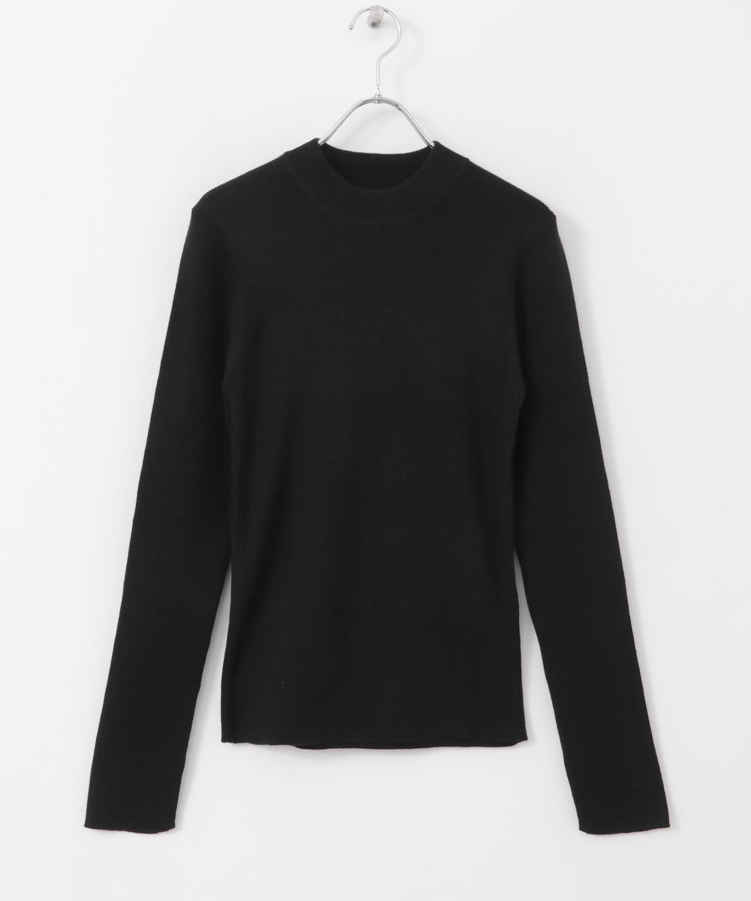 シルク混ハイネックリブニット BLACK FREE