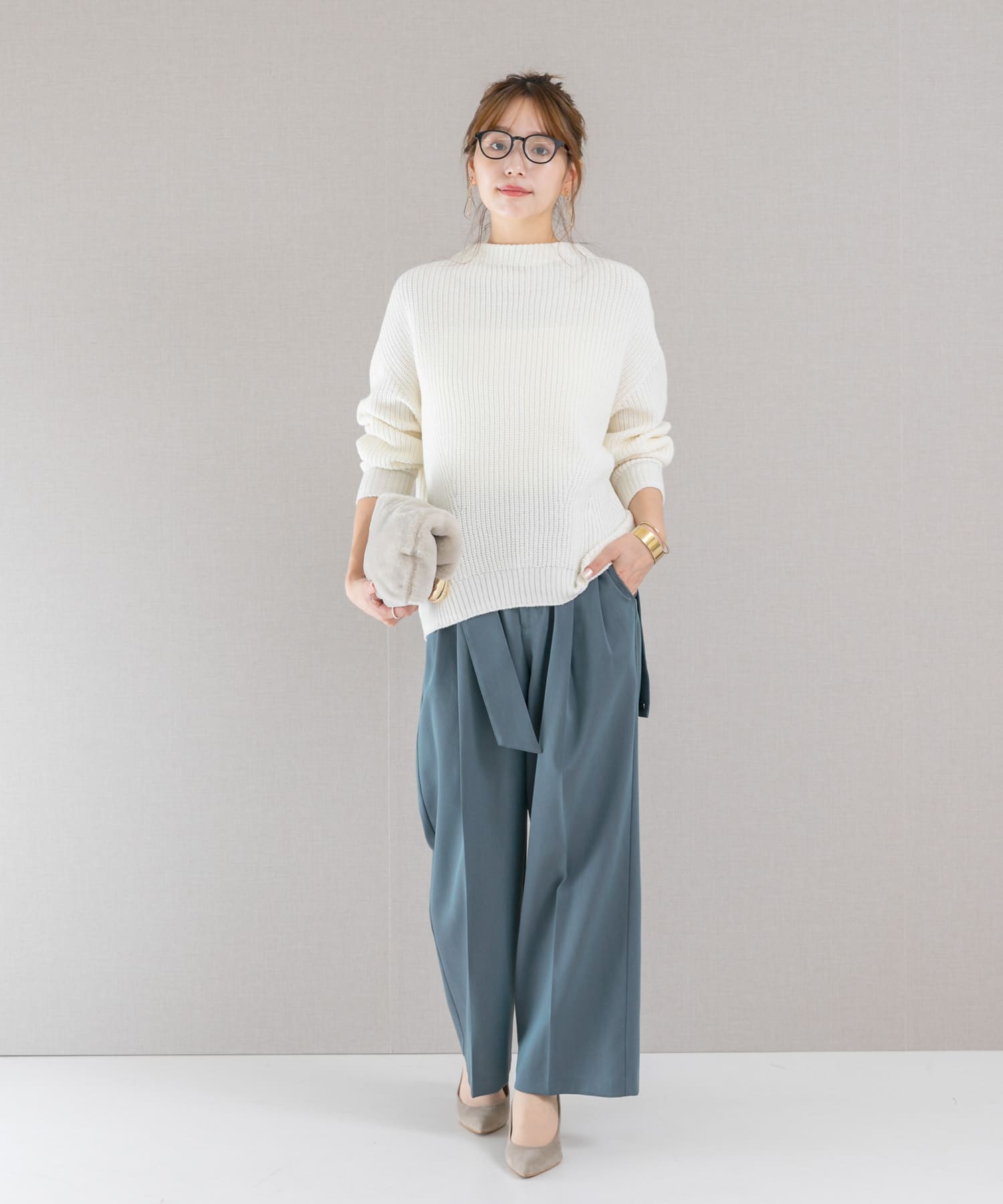 ボートネックバックスリット畦ニット(FREE OFF WHITE): トップス