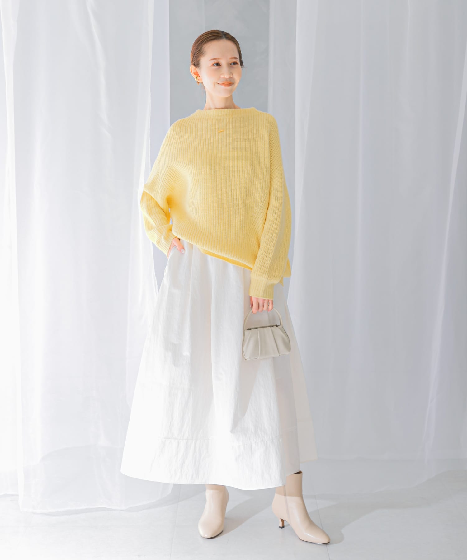 ボートネックバックスリット畦ニット(FREE OFF WHITE): トップス