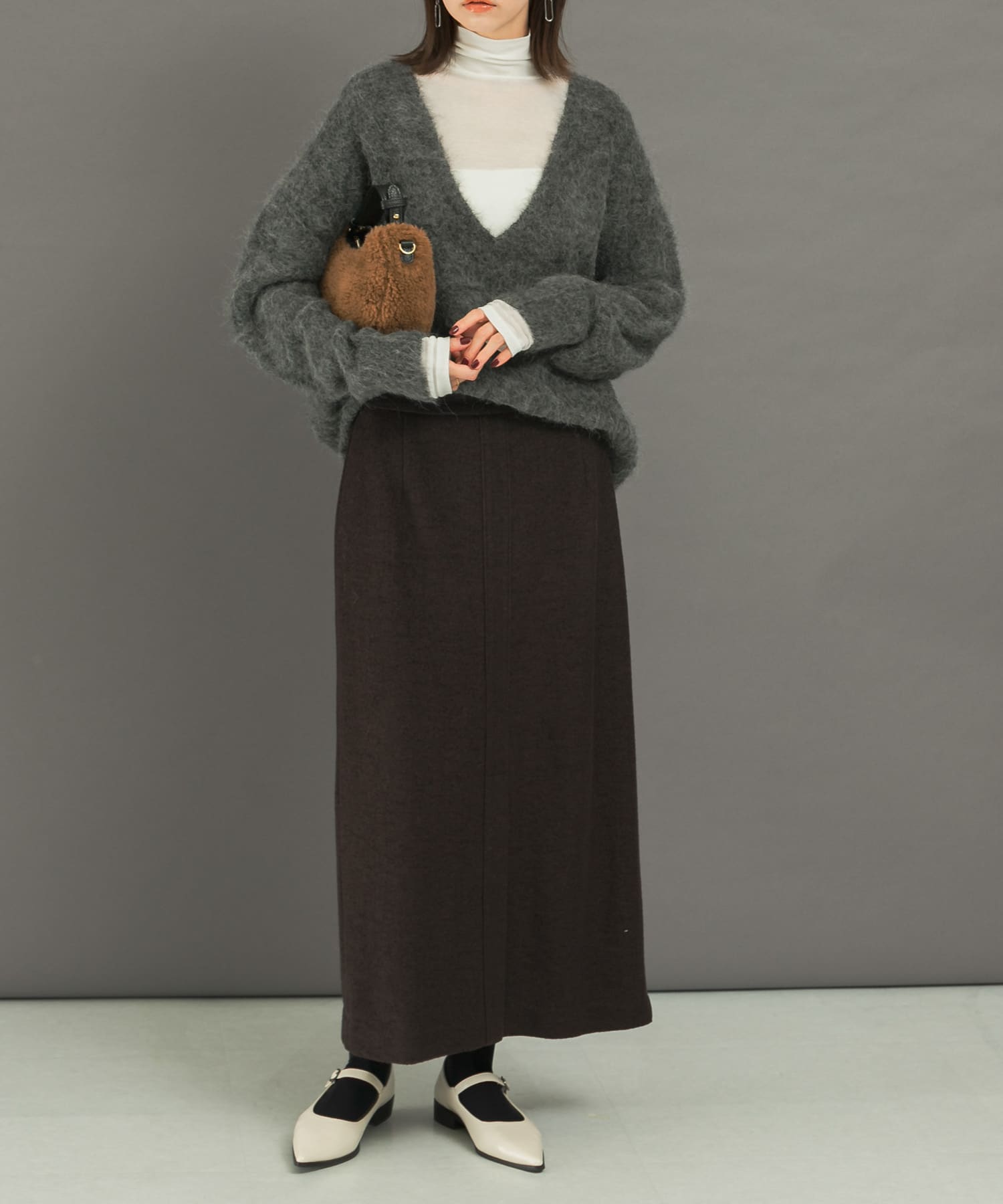 ウール混ブークレストレートスカート