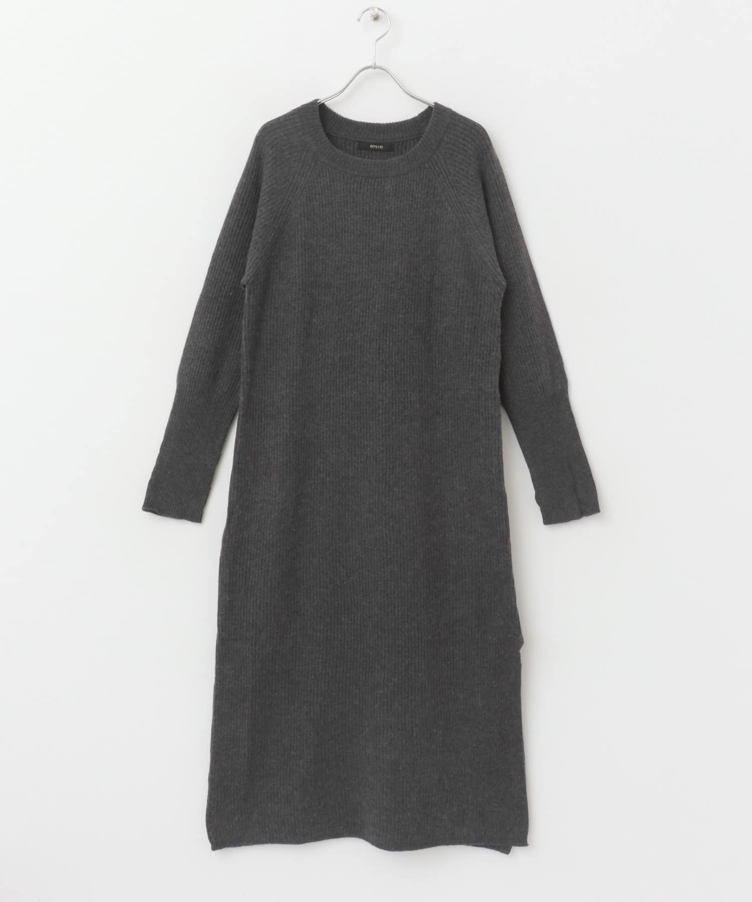 ヤク混サイドスリット畦ニットワンピース CHARCOAL FREE