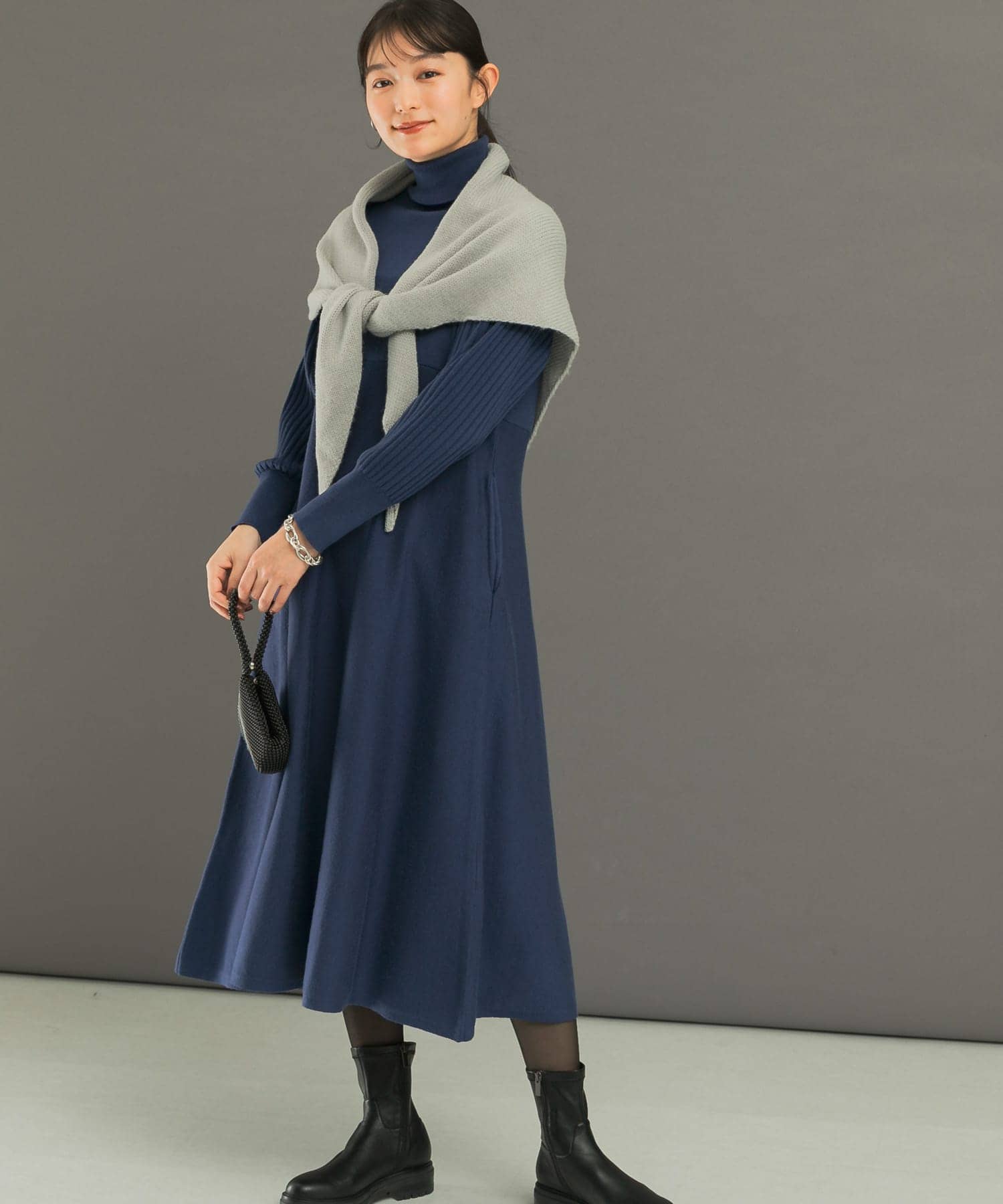 『WEB限定』タートルネックデザインスリーブワンピース BLUE FREE