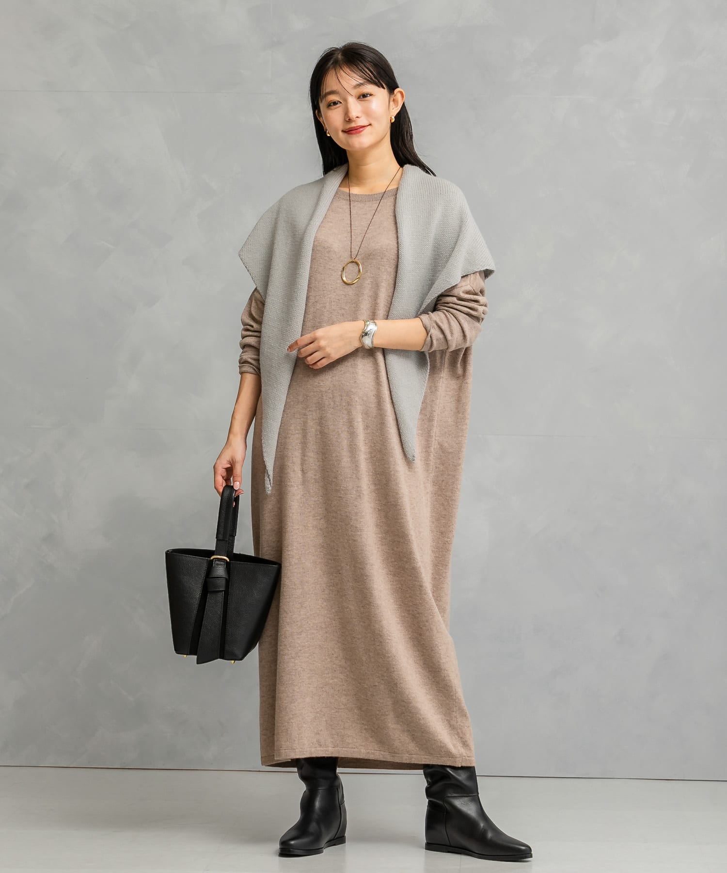 カシミヤ混2WAYニットワンピース(FREE D/NAVY): ワンピース