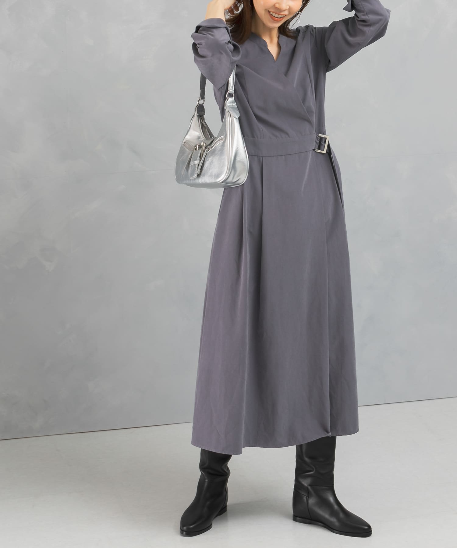 スエードライクカシュクールワンピース