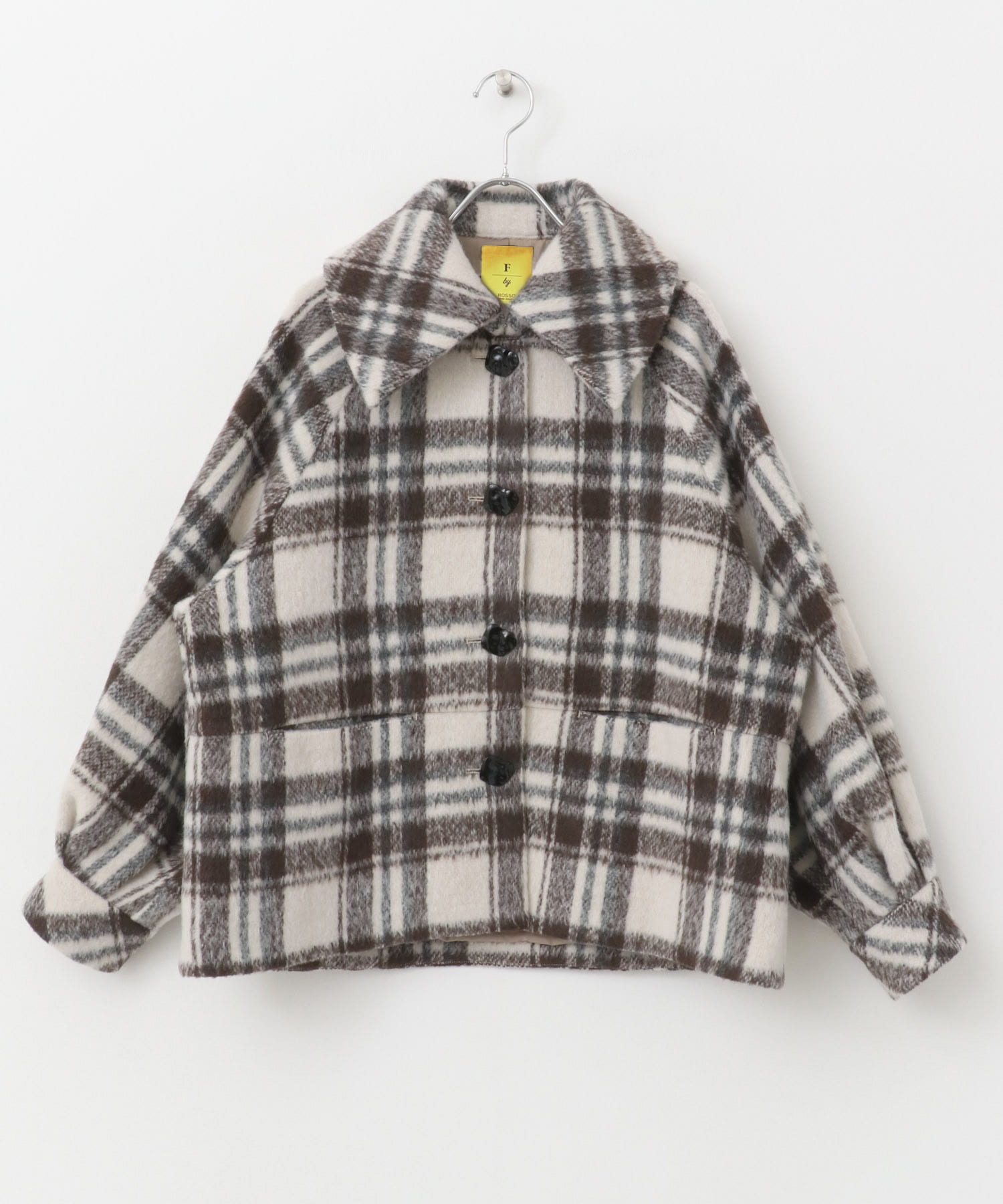 F by ROSSO　シャギーチェックビッグカラーコート L/BEIGE FREE
