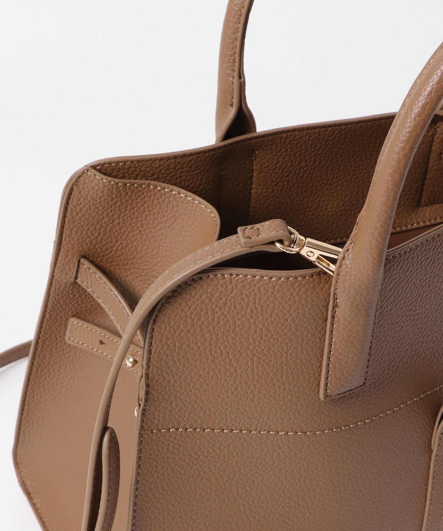 『再入荷』ベルト付ステッチトートバッグ BROWN -