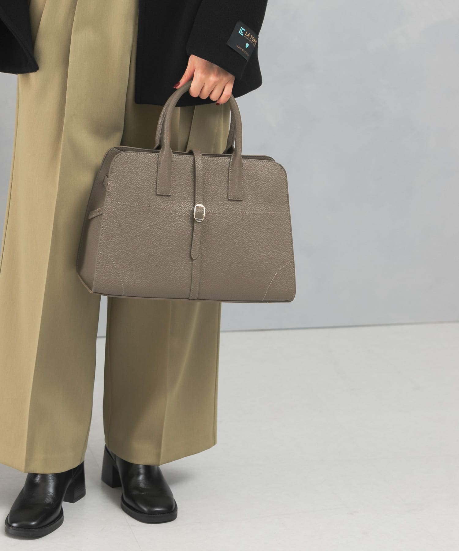 『再入荷』ベルト付ステッチトートバッグ GREIGE -