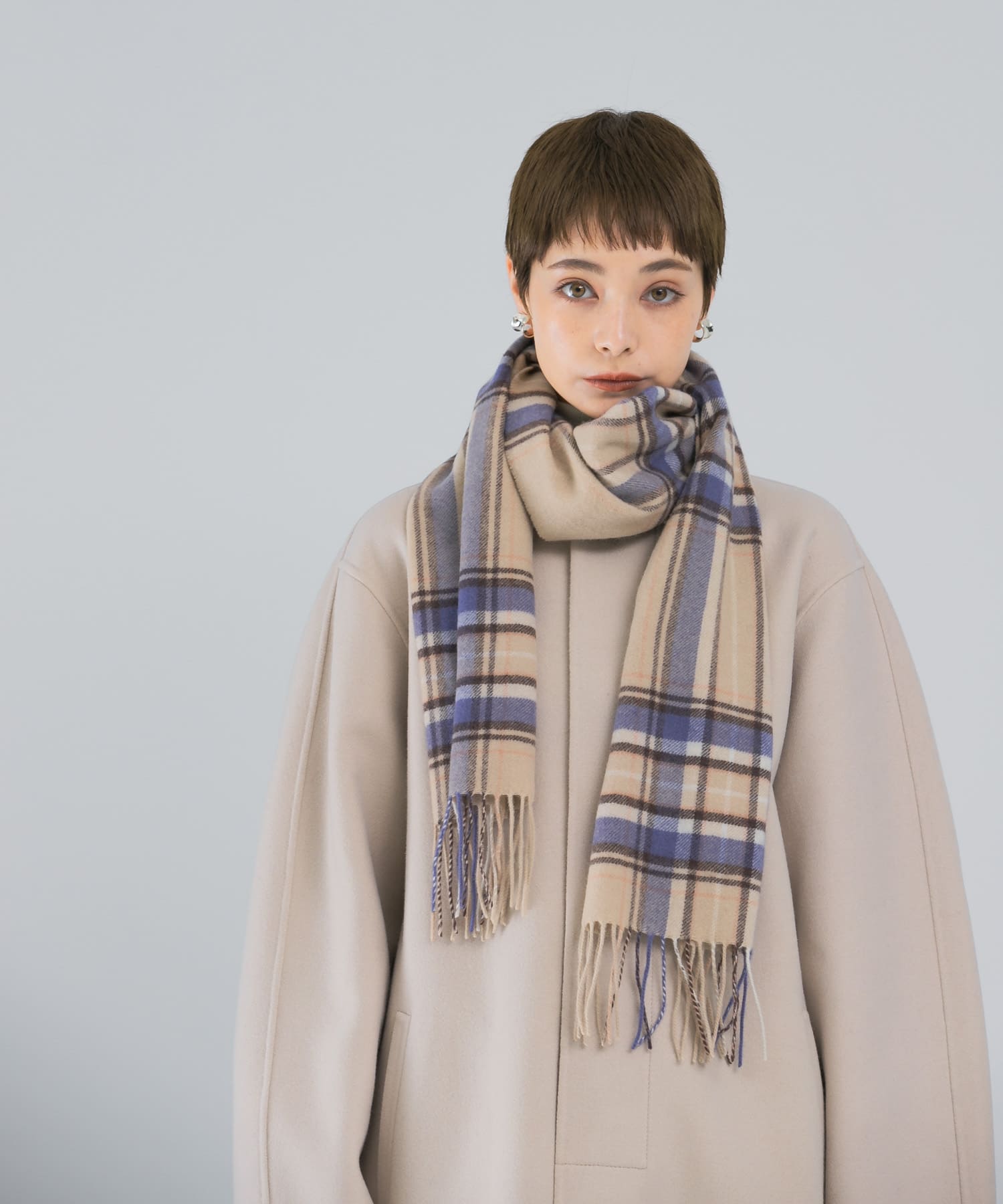 カシミヤチェックマフラー BEIGE FREE
