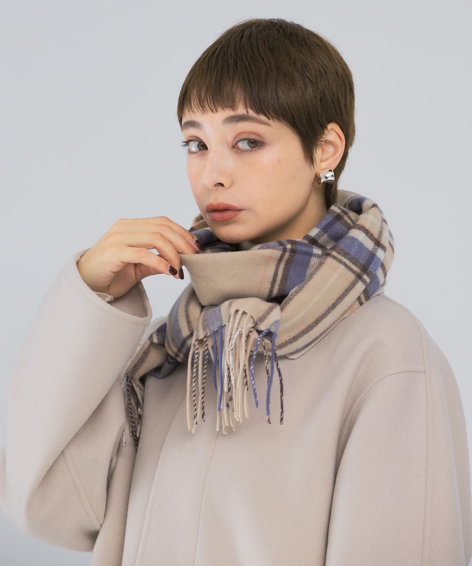 カシミヤチェックマフラー BEIGE FREE