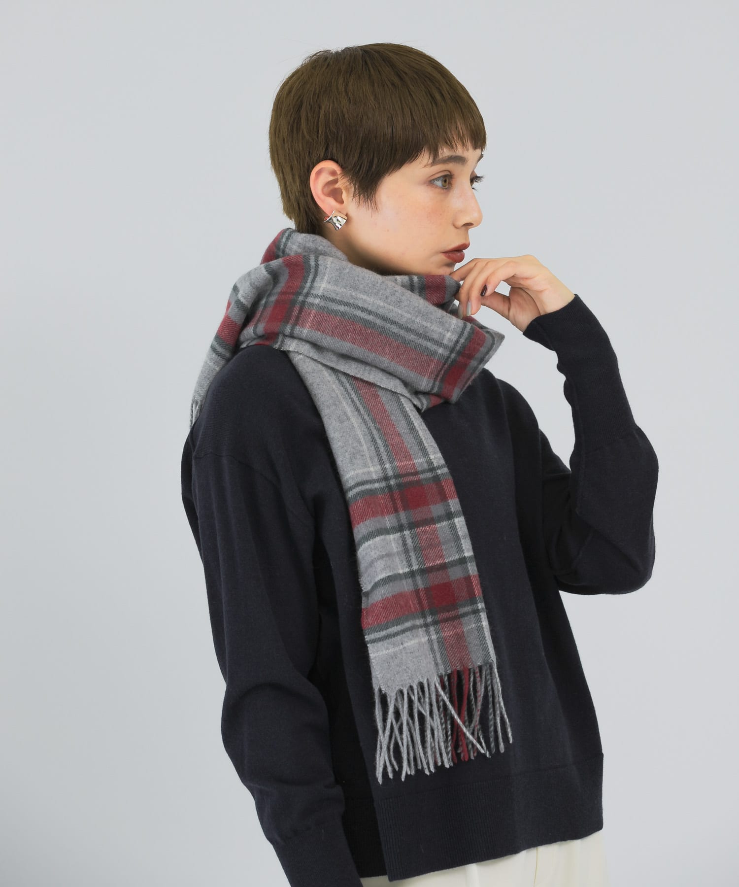カシミヤチェックマフラー GRAY FREE