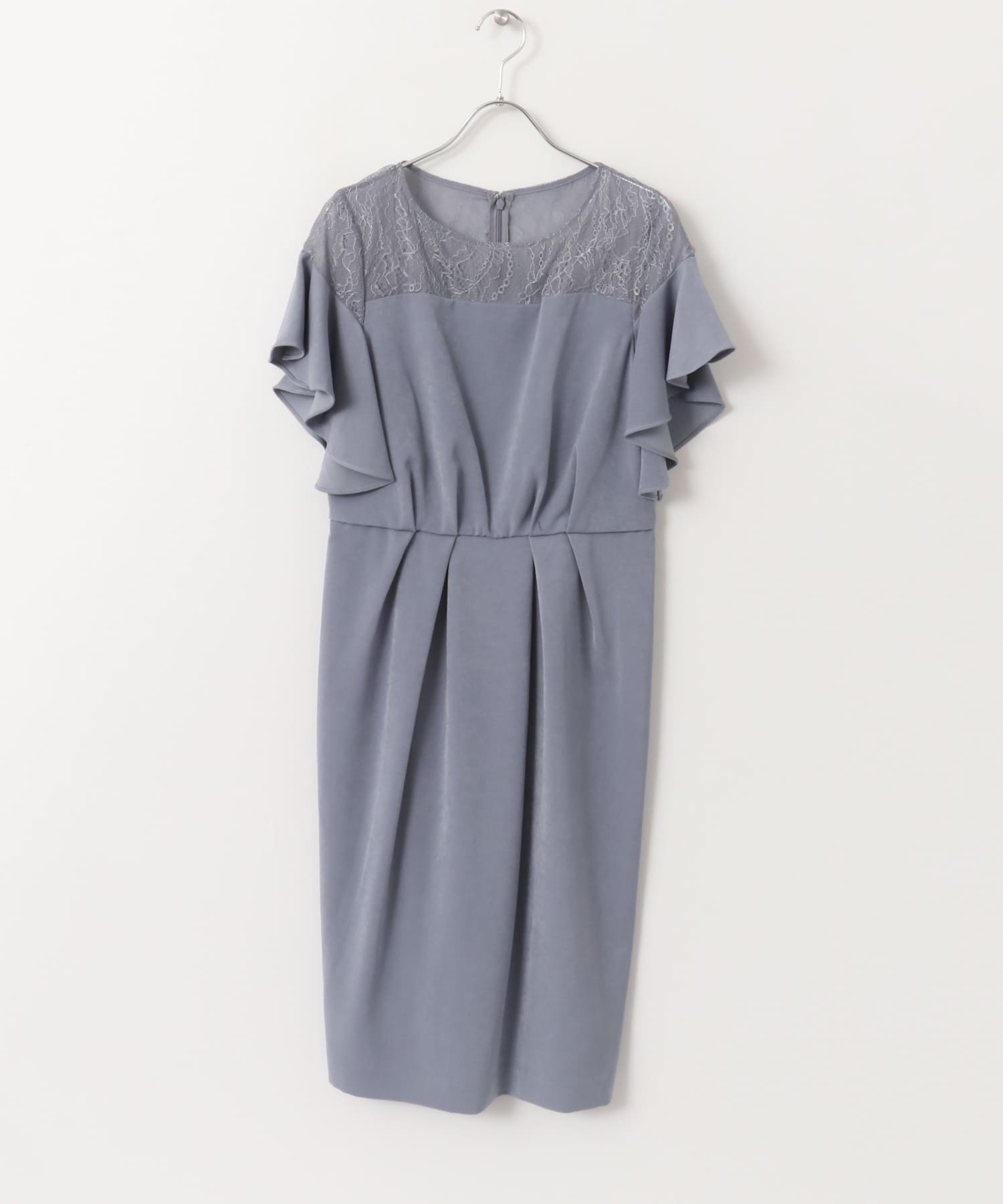 デコルテレースフリルドレス∴ BLUEGRAY FREE