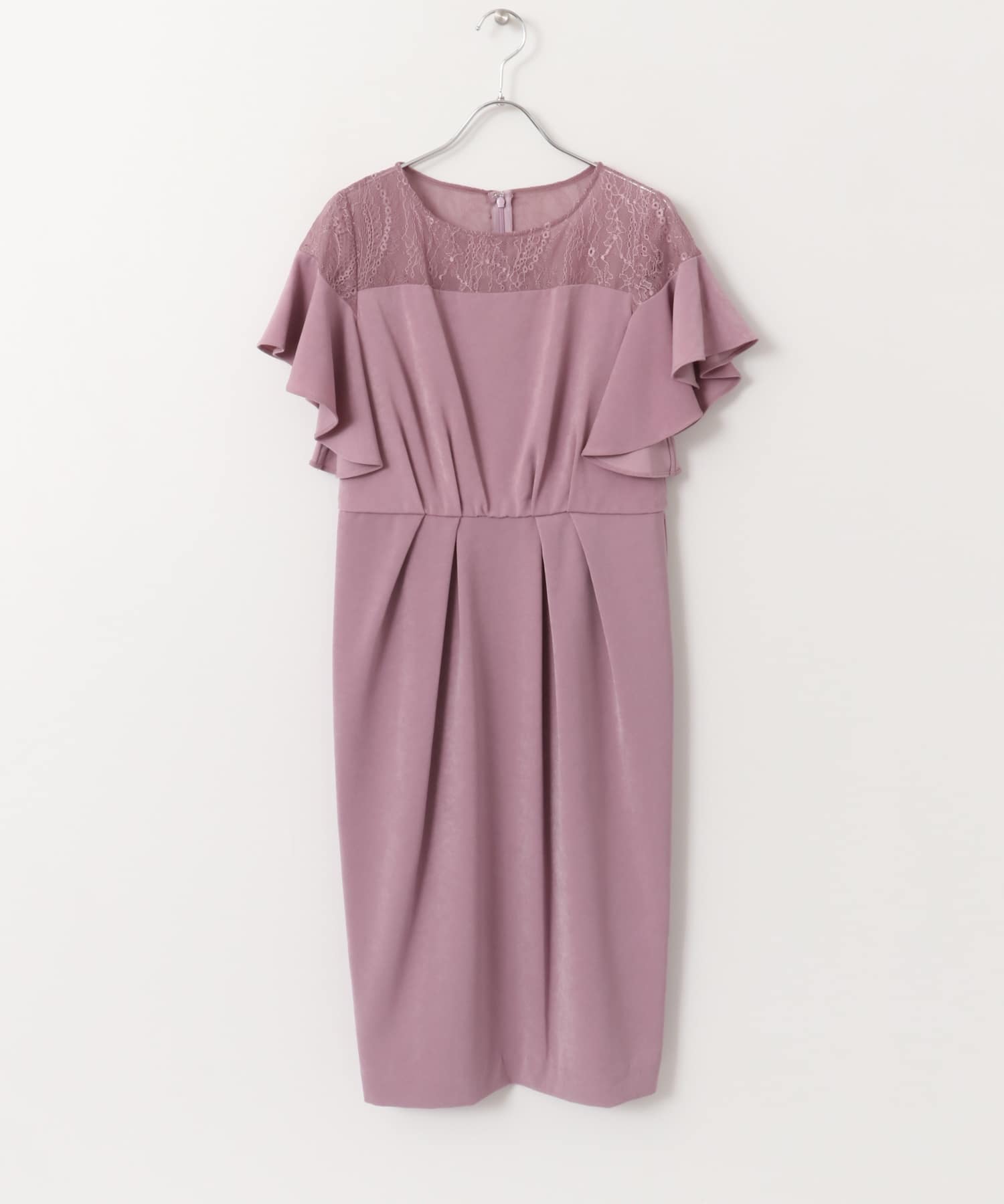 デコルテレースフリルドレス∴ SMOKYMAUVE FREE