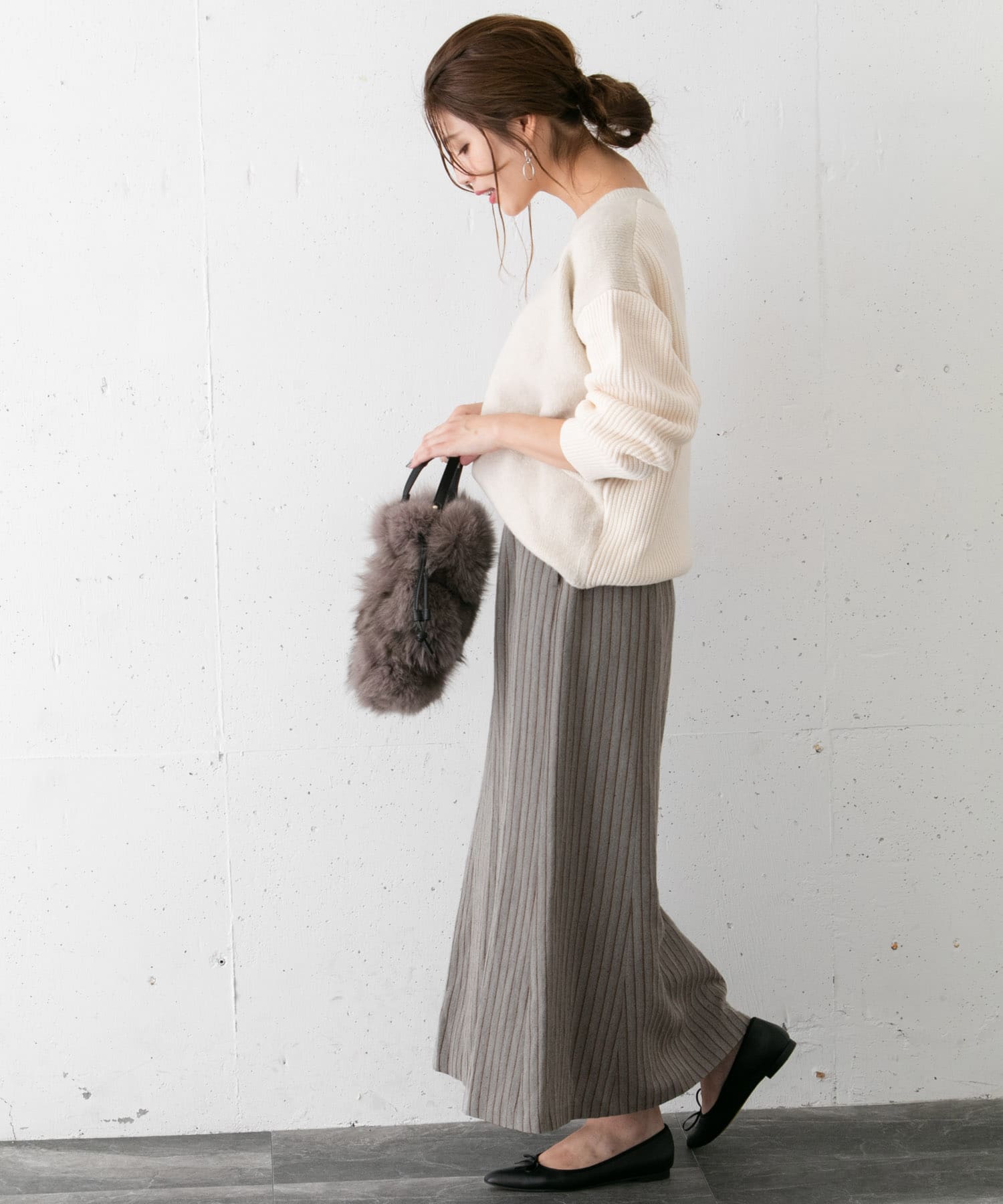 ウールリネンヘリンボンスカート∴ GRAY 36