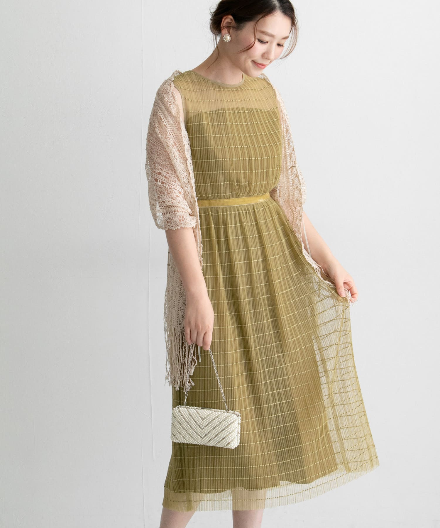 ボーダーチュールドレス BEIGE FREE