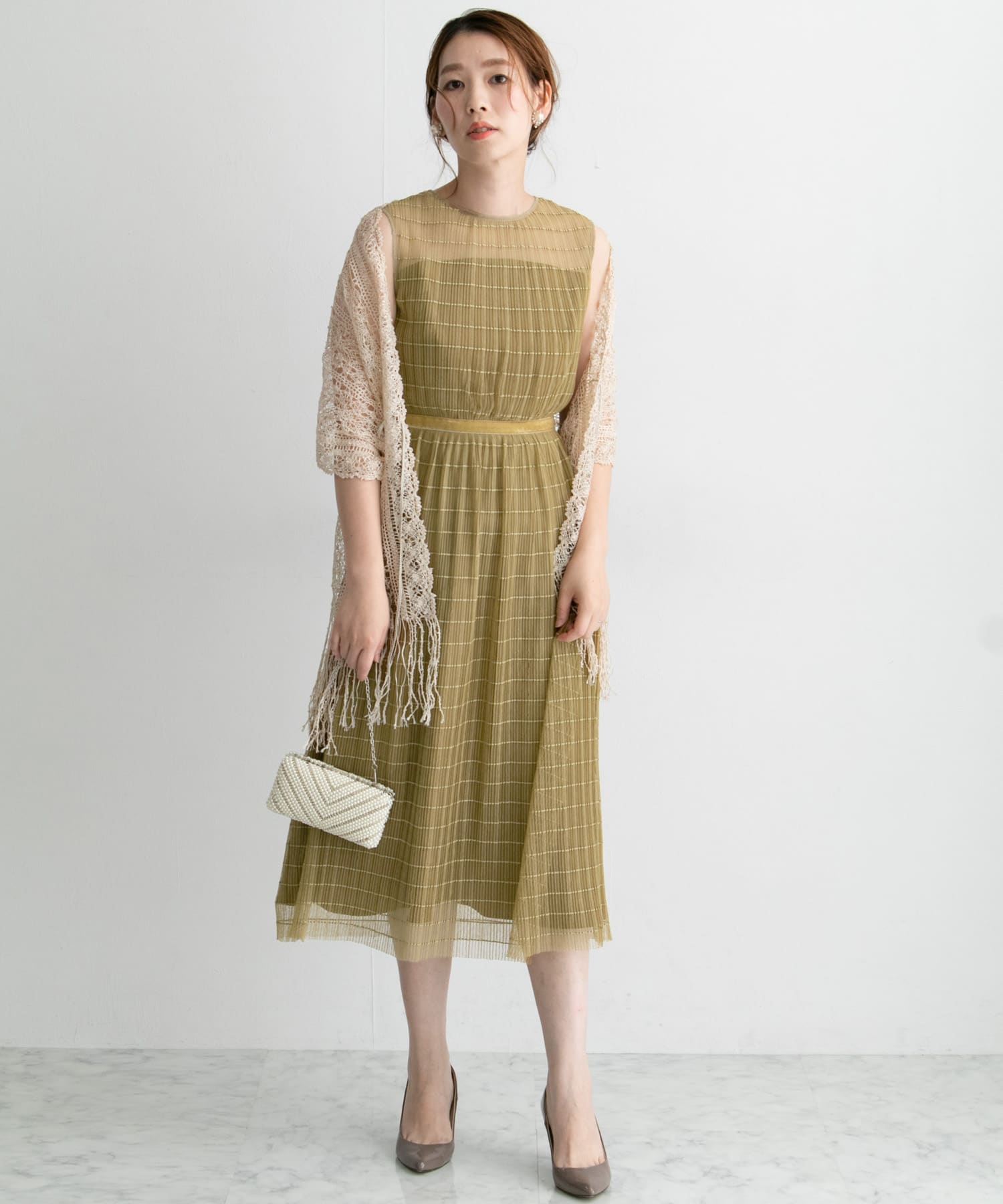 ボーダーチュールドレス BEIGE FREE